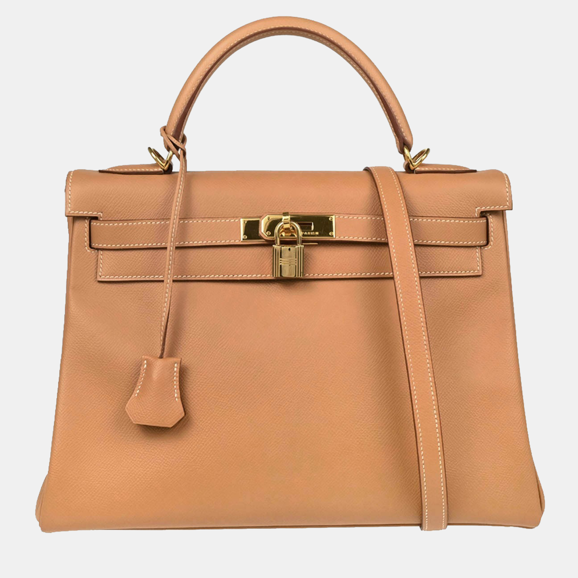 Pre-owned Hermes Toffee Epsom Kelly 32 Retourne 2way Handbag In Brown