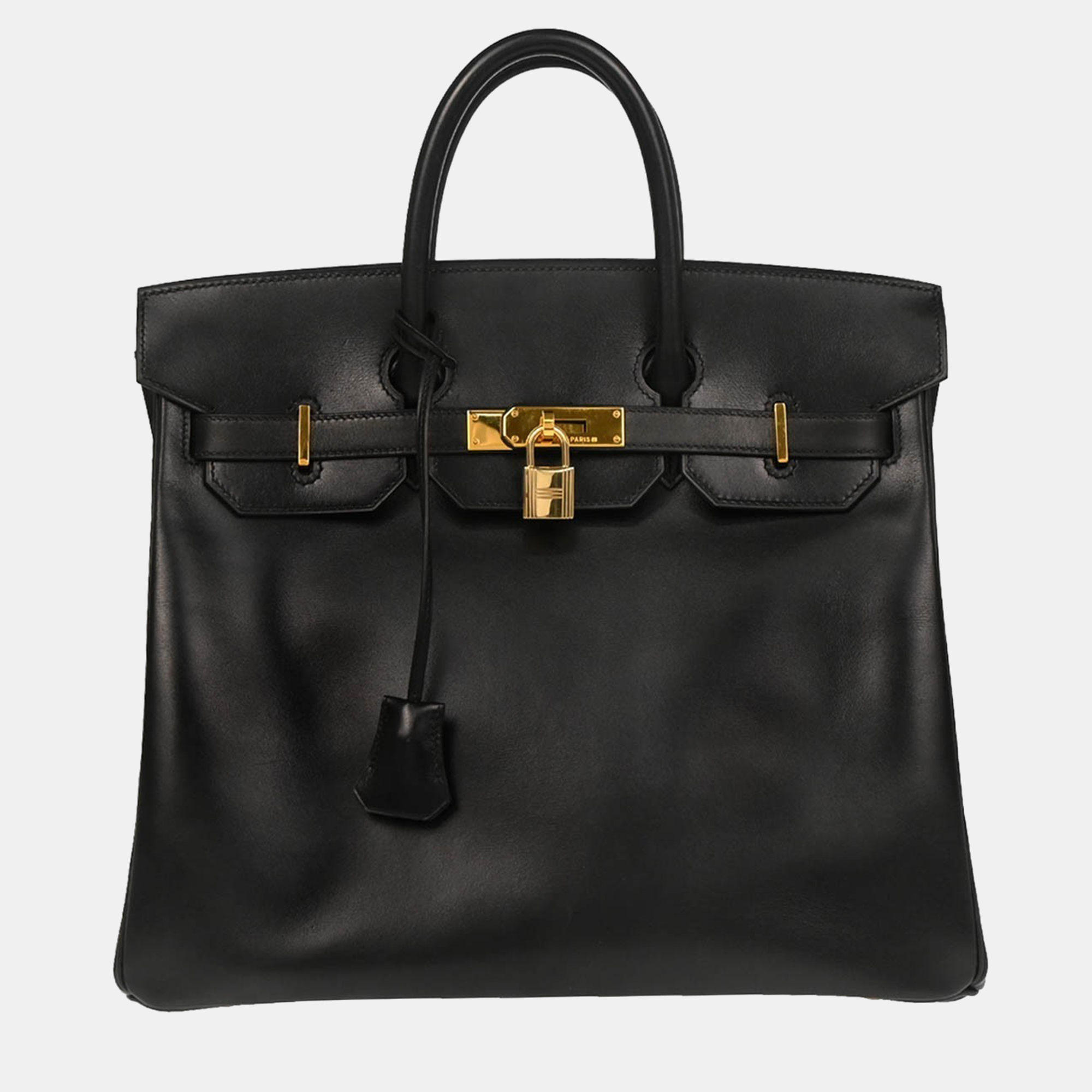 Pre-owned Hermes Black Box Calf Haut A Courroies 32 Handbag