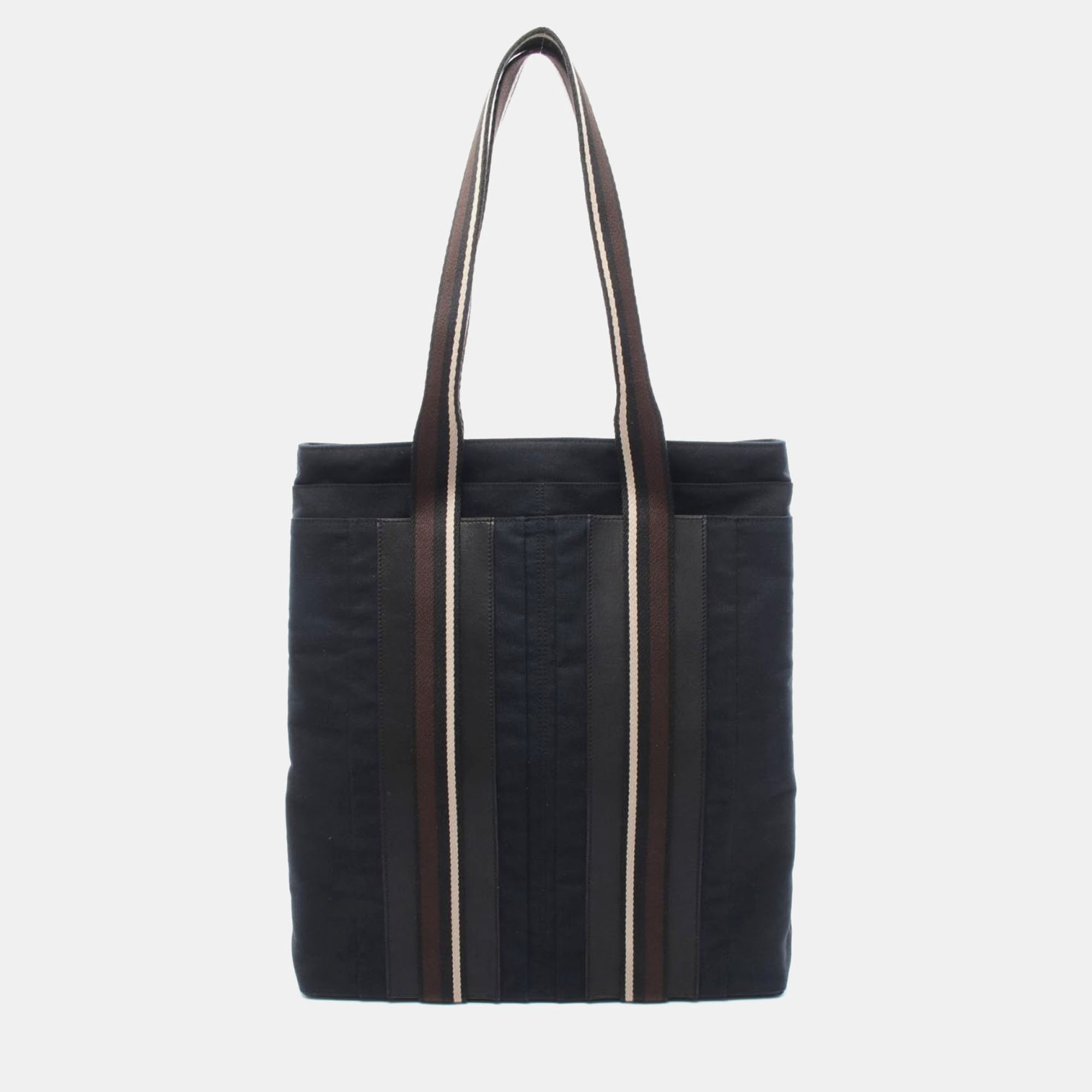 Pre-owned Hermes Troca Vertical Gm Black Canvas Leather Shoulder Bag