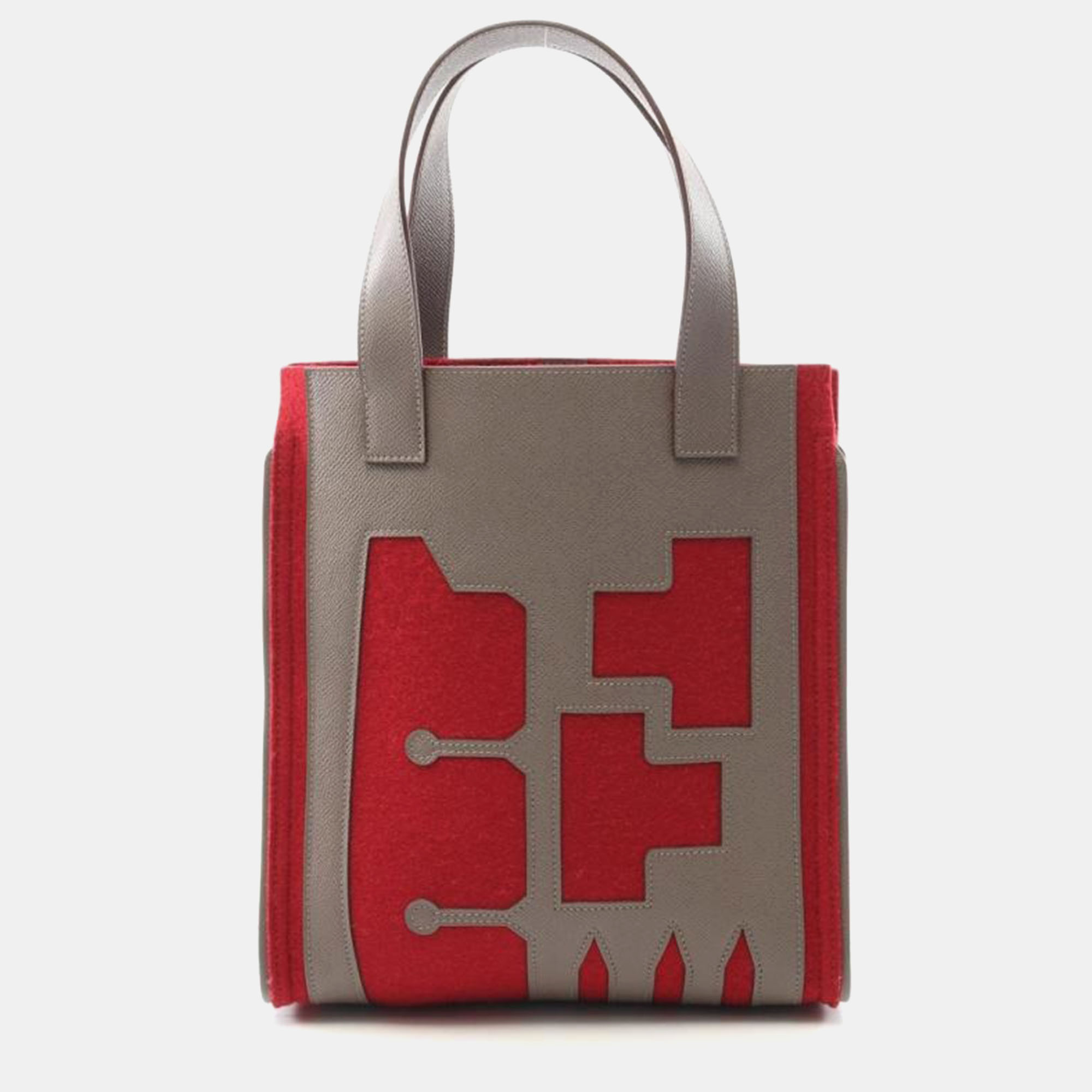

Hermes Petite H Etoupe Grey,Brown and Red Epsom Leather Shoulder Bag