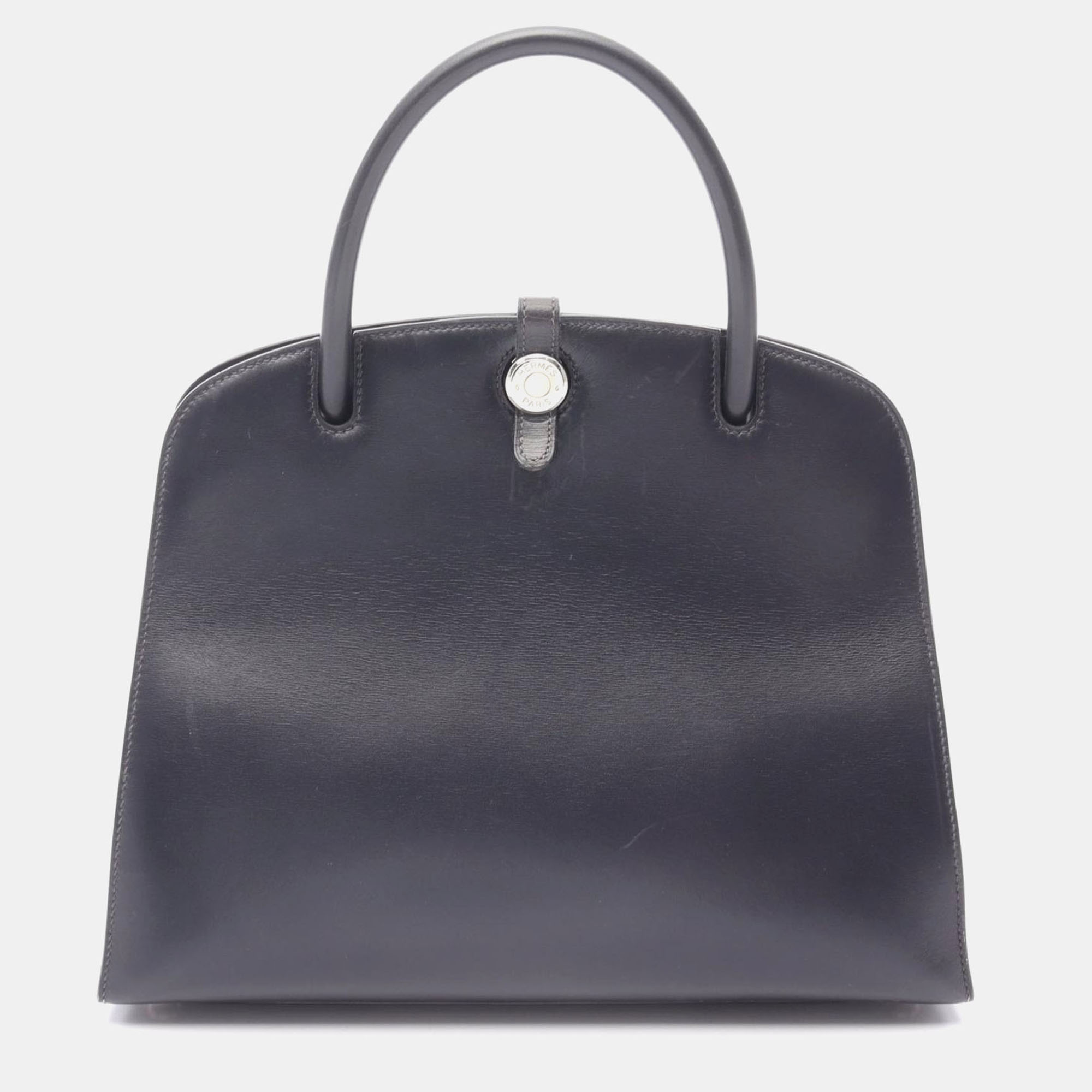 

Hermes Darvi MM Navy Blue Indigo Box Calf Leather Handbag