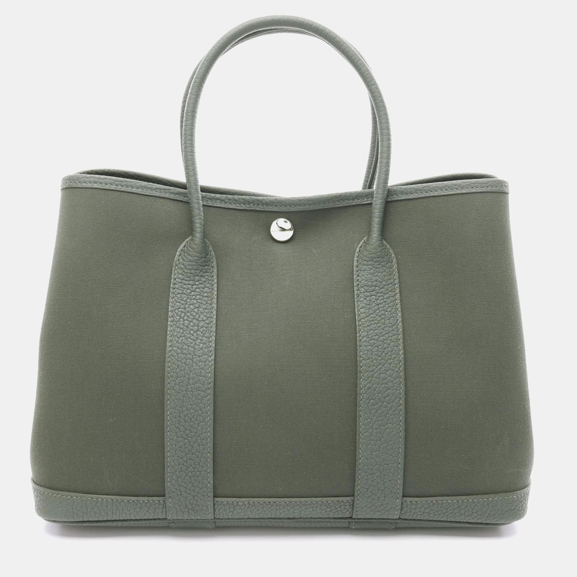

Hermes Garden Party TPM Green Negonda Leather Toile Officier Tote Bag