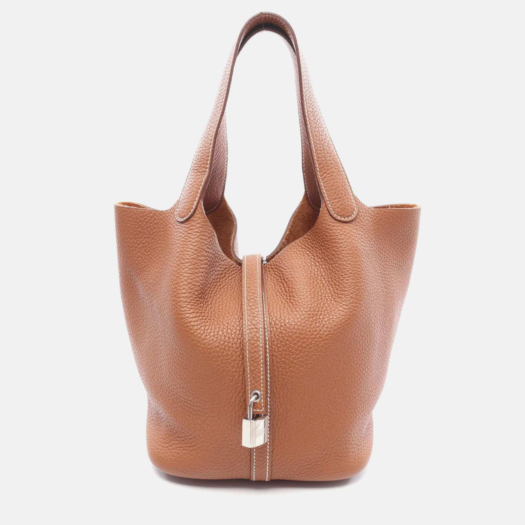 

Hermes Gold Clemence Leather Picotin Lock 22 Handbag, Brown