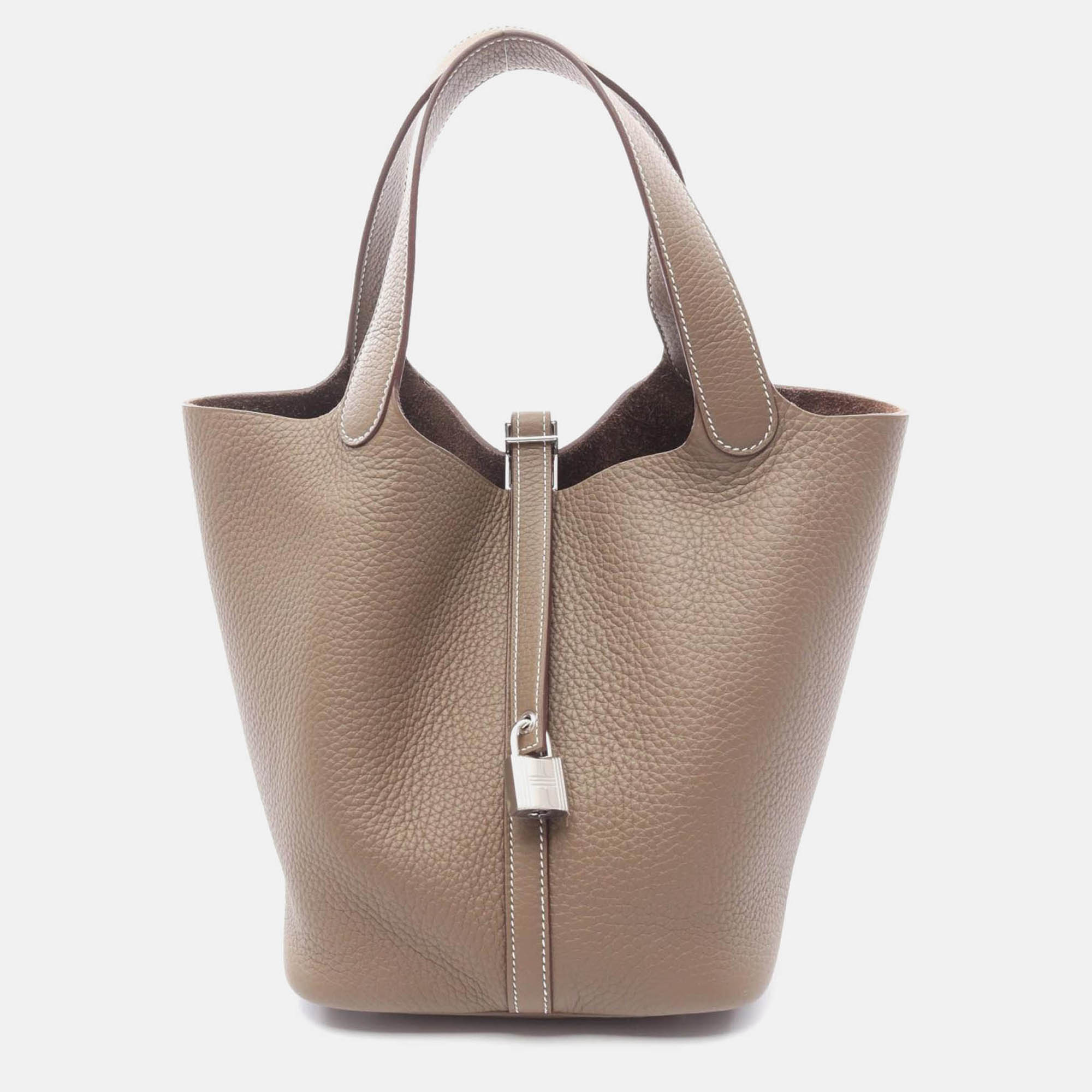 

Hermes Picotin Lock 22 Handbag Clemence Leather Etoupe Grey