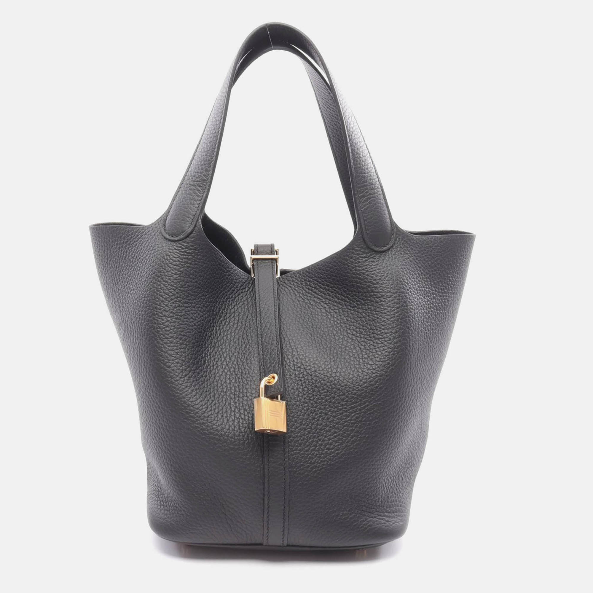 

Hermes Picotin 22 Handbag K Clemence Leather Black Noir Ghw
