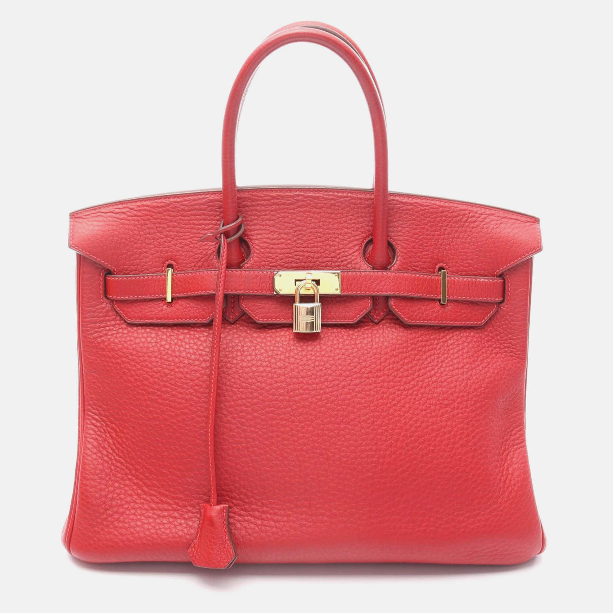 

Hermes Birkin 35 Handbag Fjord Leather Red Rouge Garance I Ghw