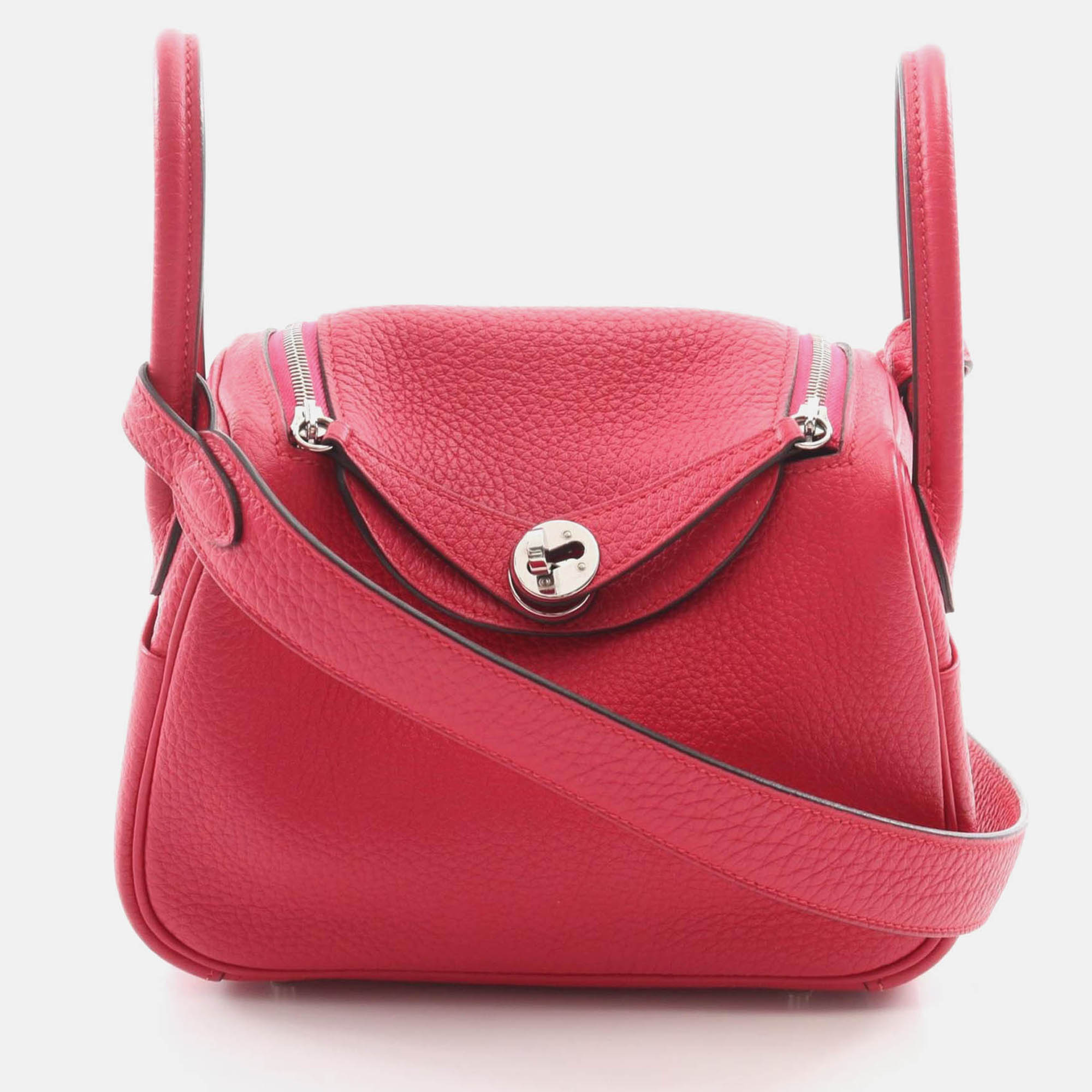 

Hermes Lindy Mini Shoulder Bag Z Clemence Leather Rose Mexico Shw, Pink