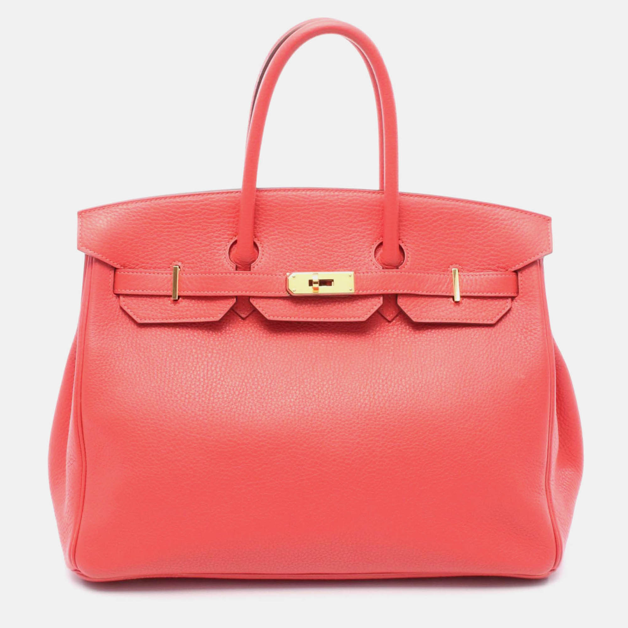 

Hermes Birkin 35 Handbag T Clemence Leather Rouge Pivoine Ghw, Red