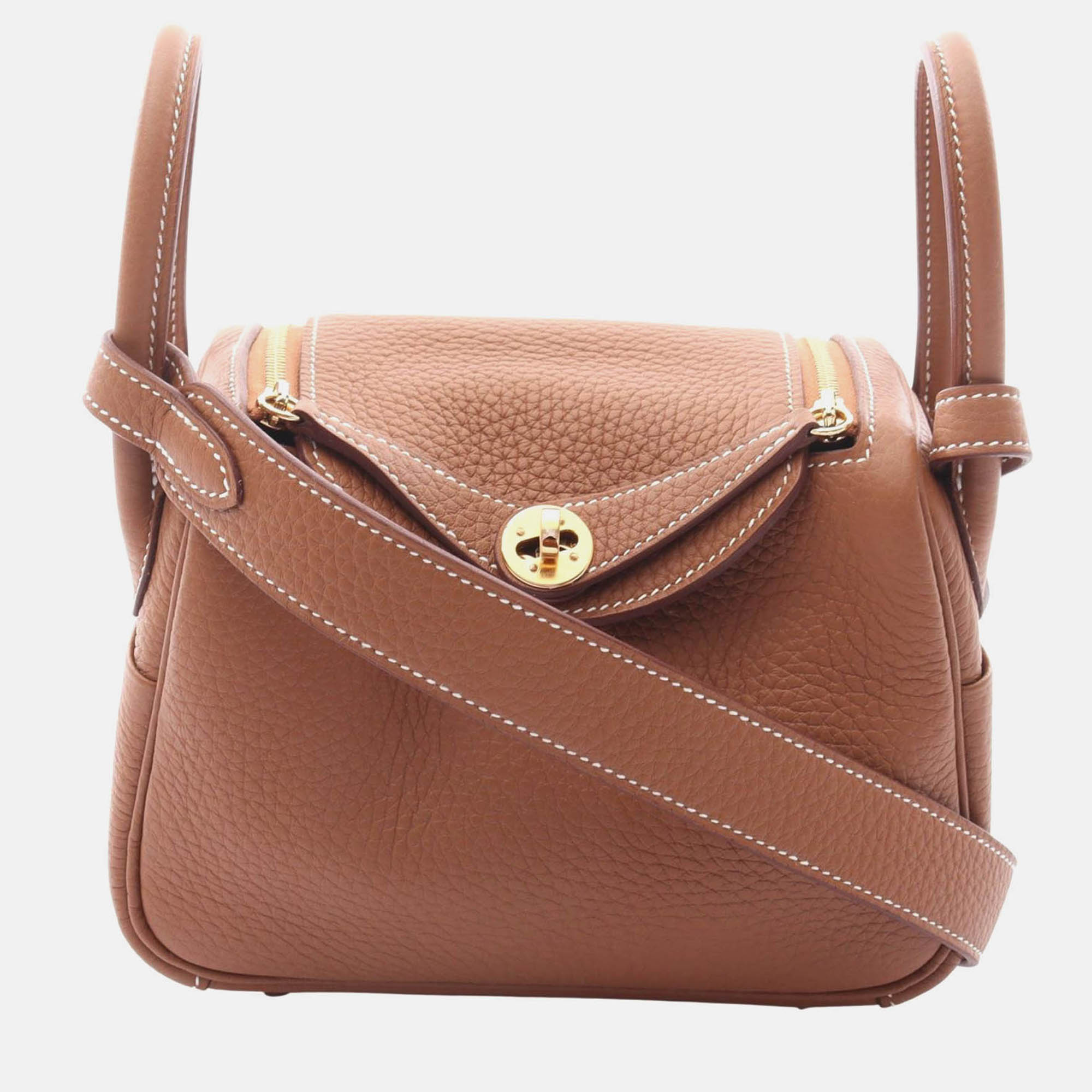 

Hermes Lindy Mini Shoulder Bag Clemence Leather Brown Ghw K