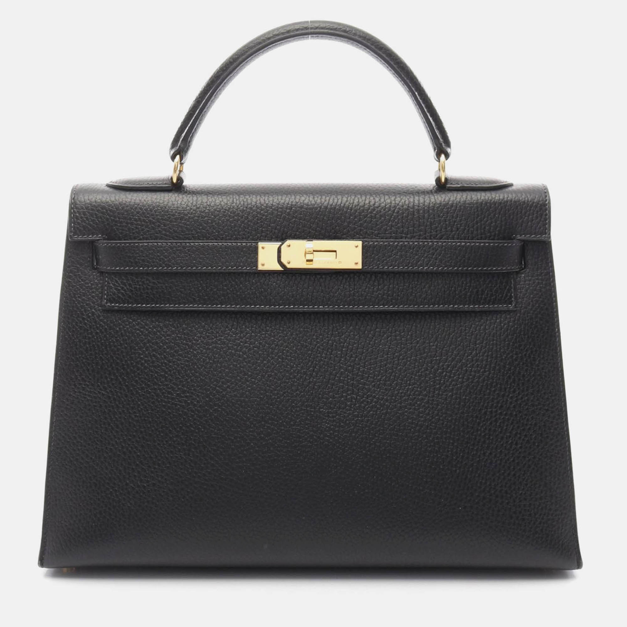 

Hermes Kelly 32 Shoulder Handbag V Ardennes Leather Noir Black Sellier Ghw