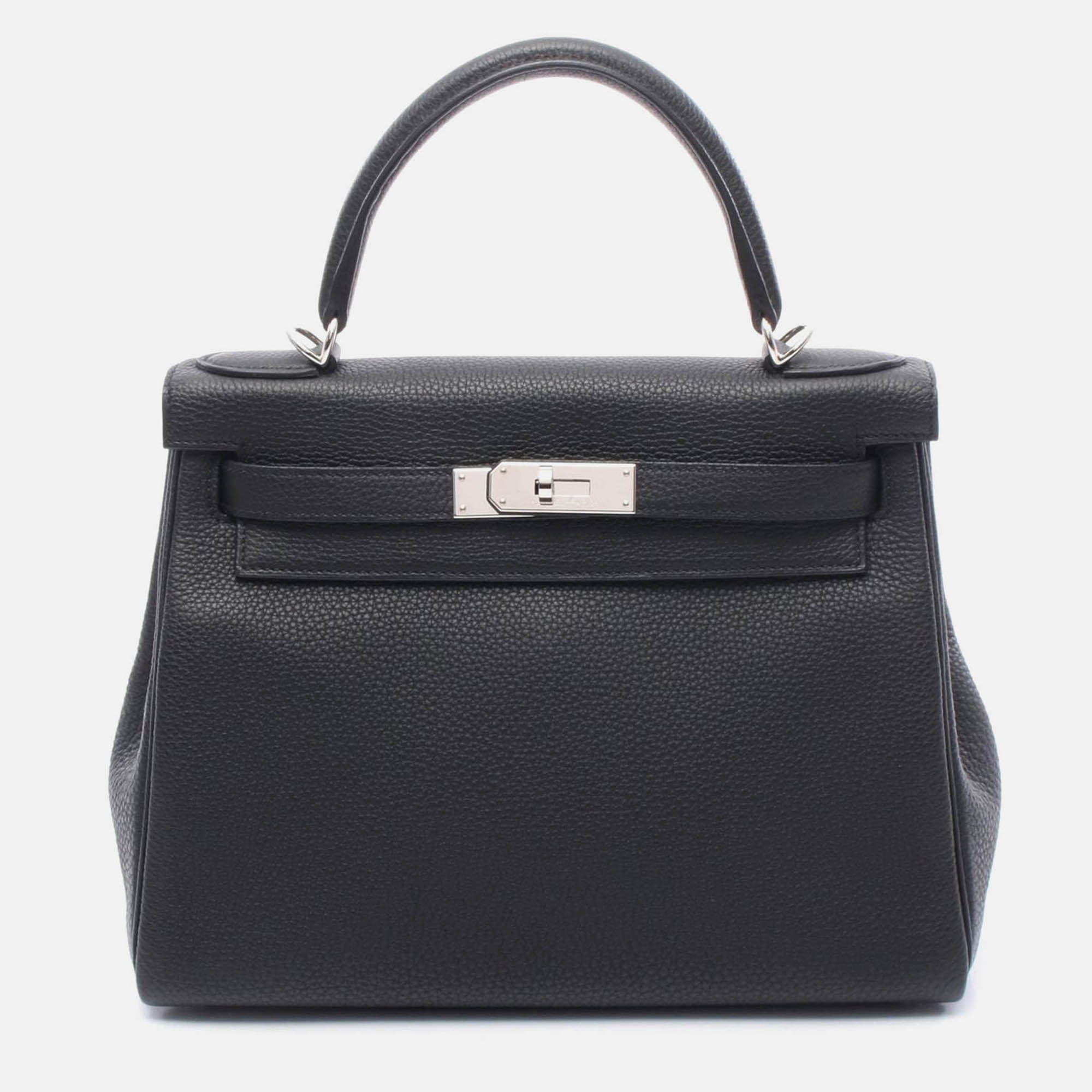 Pre-owned Hermes Kelly 28 Shoulder Handbag Togo Leather Black Shw Y