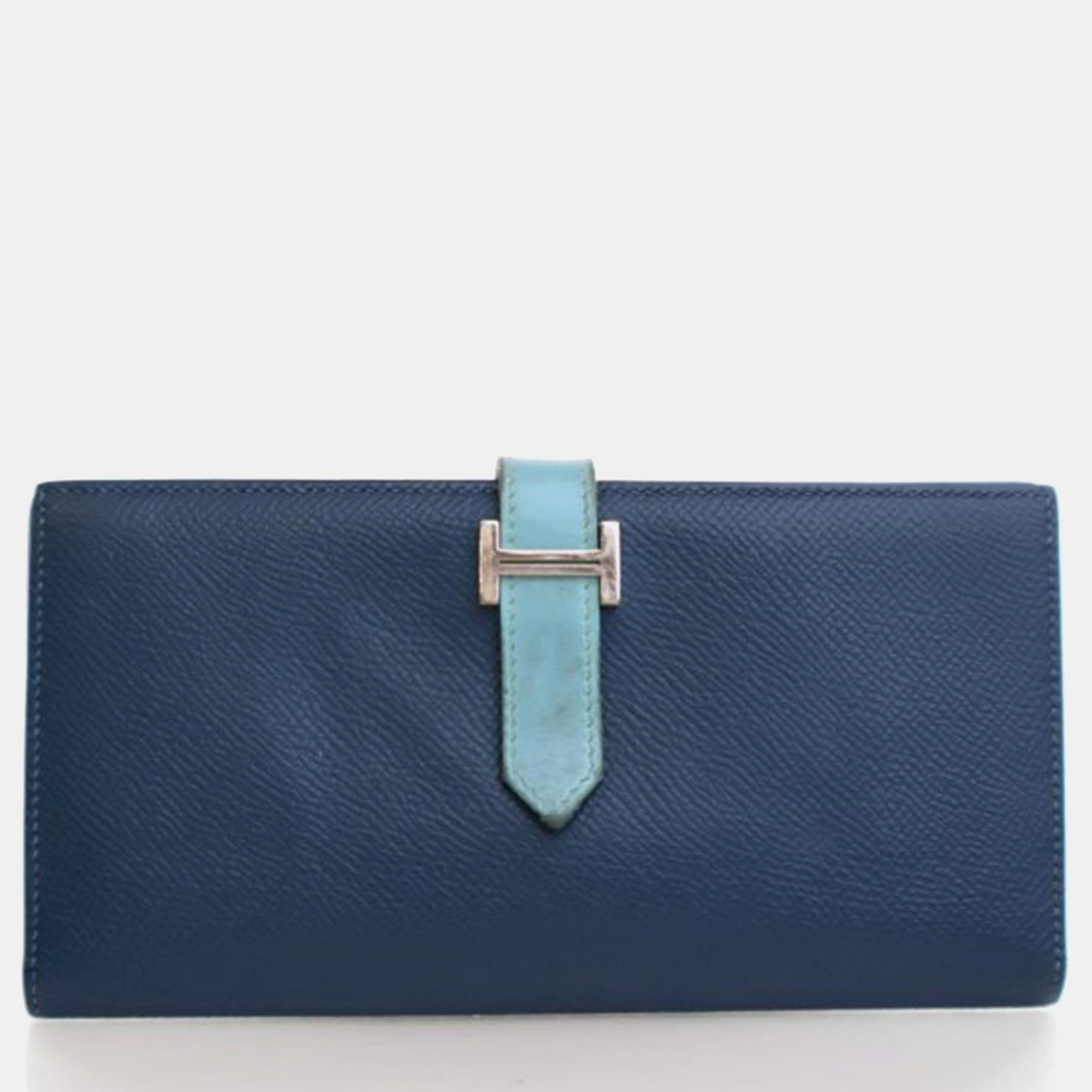 Pre-owned Hermes Bleu Colvert Epsom Bearn Wallet In Blue
