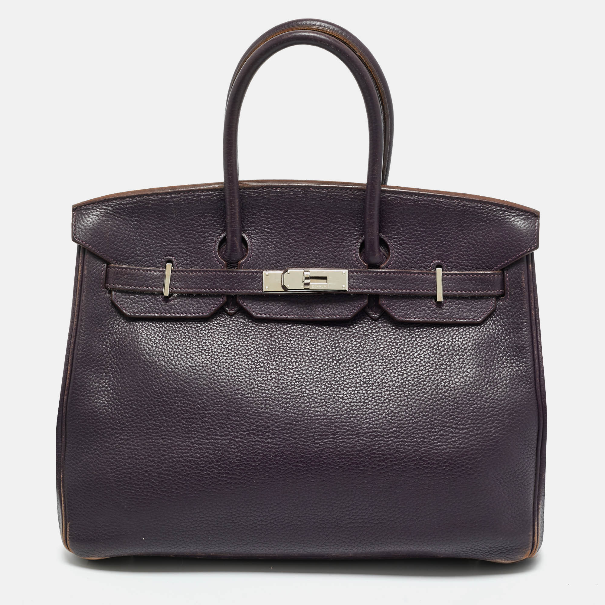 

Hermes Raisin Togo Leather Palladium Finish Birkin 35 Bag, Purple