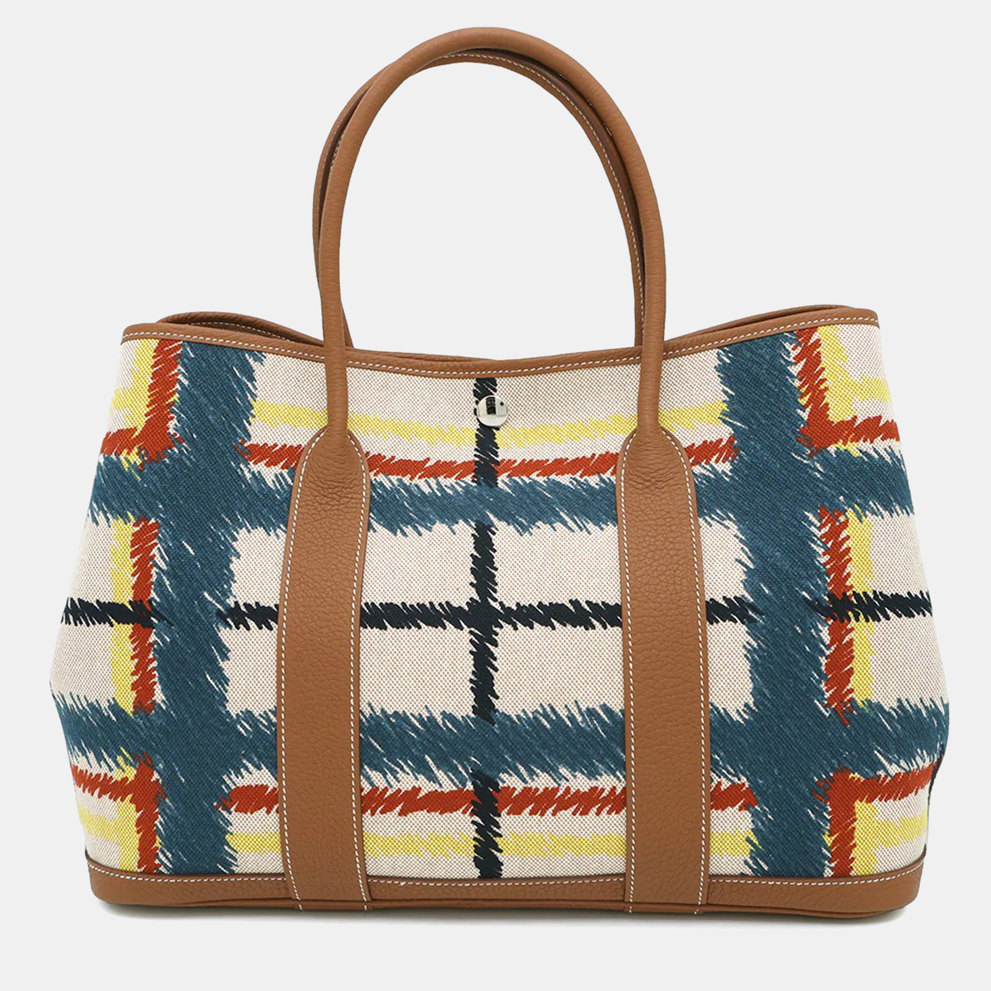 

Hermes Garden Party Tartan Cross Check PM Multicolor Toile H Plume Negonda Leather Bag
