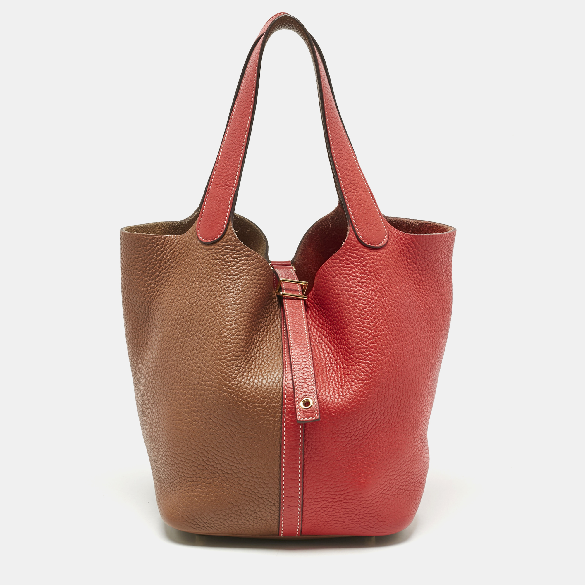 

Hermes Gold/Rouge de Coeur Taurillon Clemence Leather Picotin Lock 22 Bag, Brown