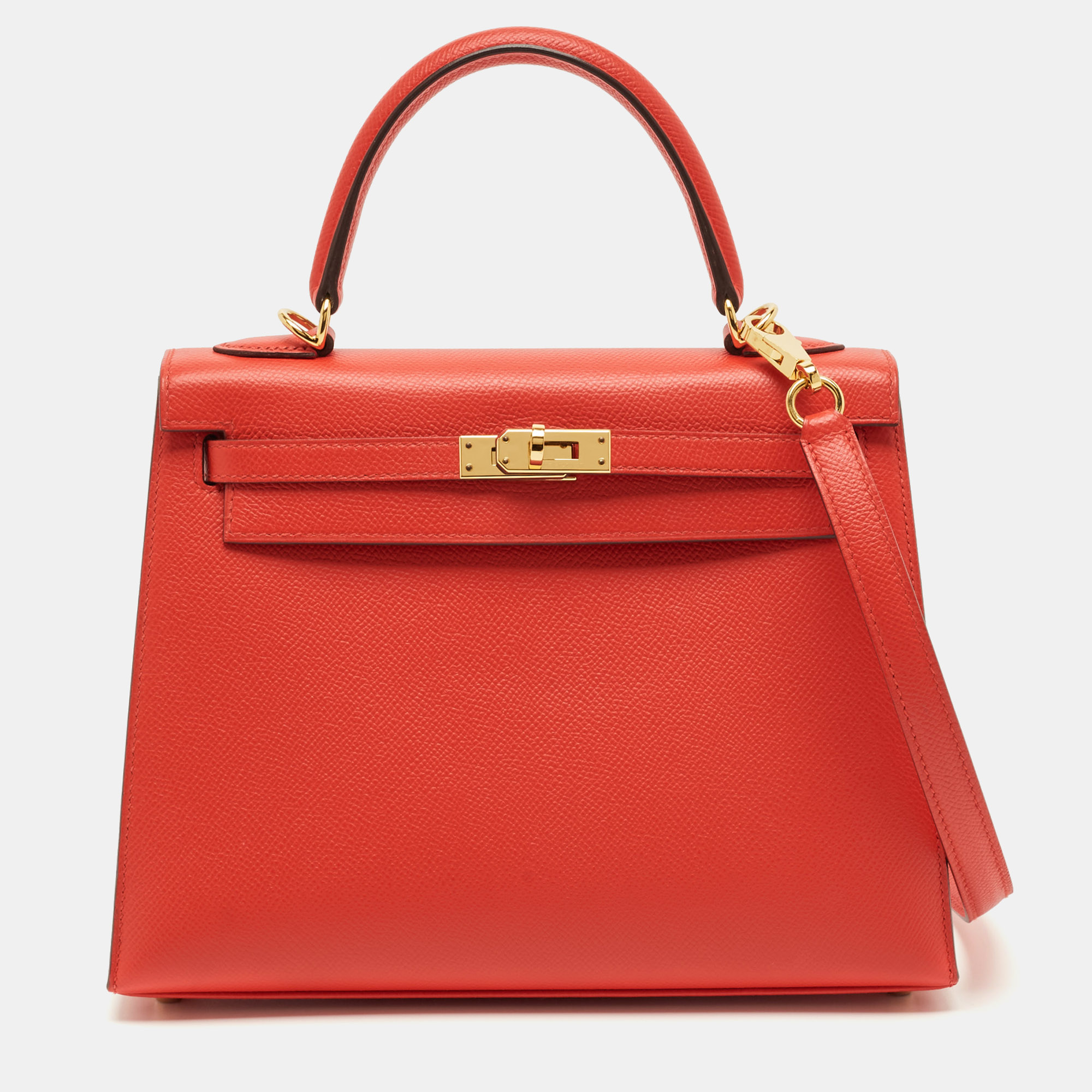 

Hermes Rouge de Coeur Epsom Leather Gold Finish Kelly Sellier 25 Bag, Red