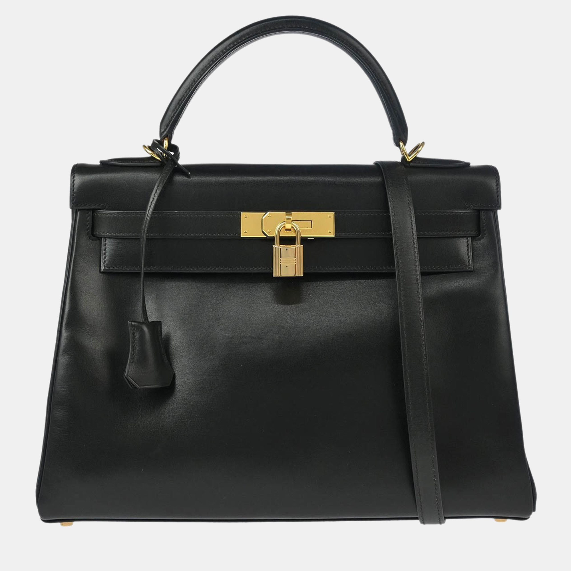 Pre-owned Hermes Kelly 32 Retourne Black Box Calf 2way Handbag