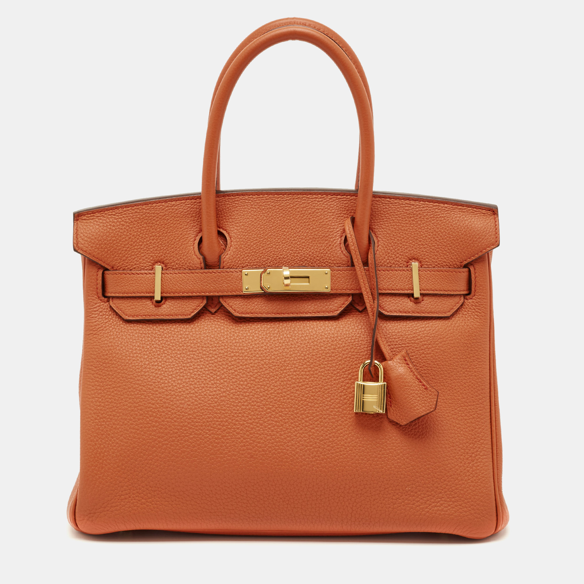 

Hermes Terre Battue Togo Leather Gold Finish Birkin 30 Bag, Orange
