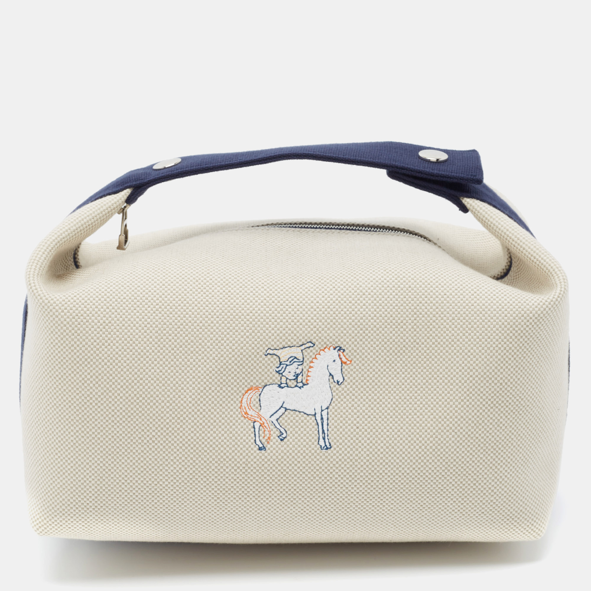 Pre-owned Hermes Hermès Gris Perle Canvas Large Cabriole Bride-a-brac Case In Sand