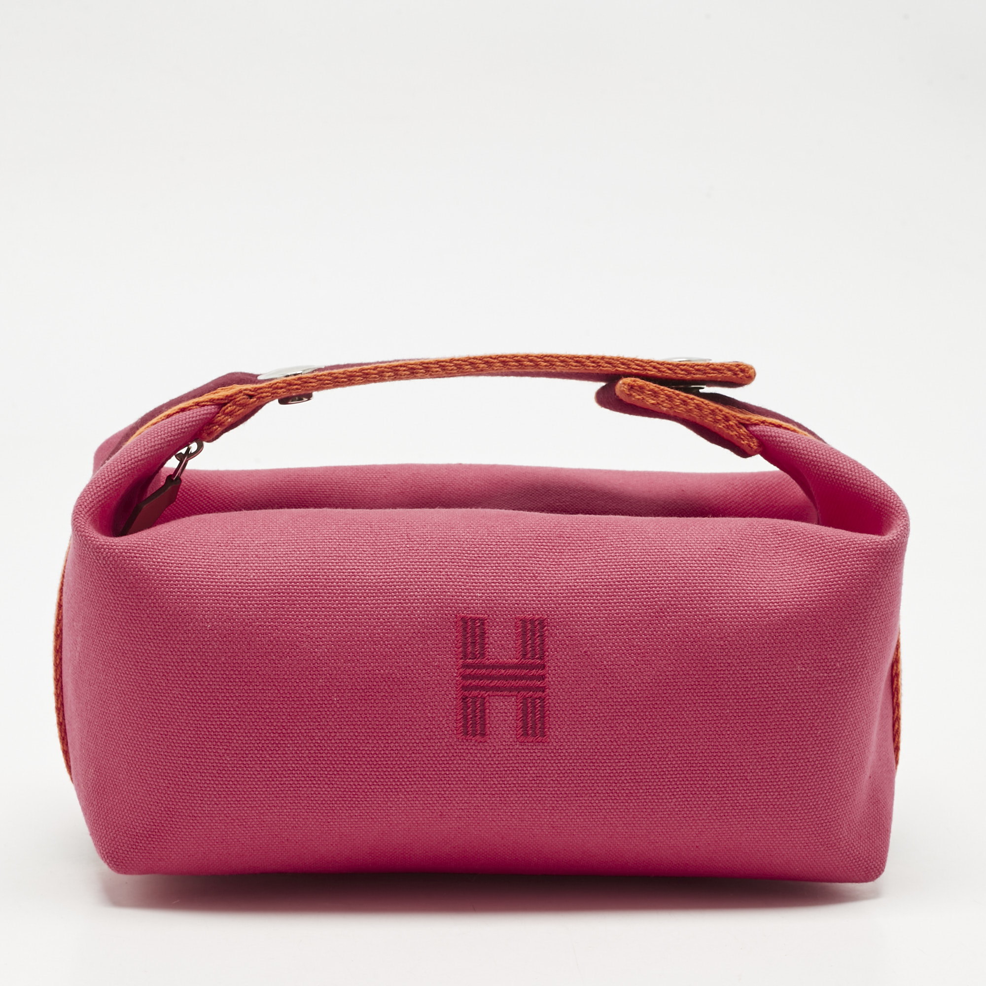 Pre-owned Hermes Hibiscus Canvas Small Bride-a-brac Pouch In Pink