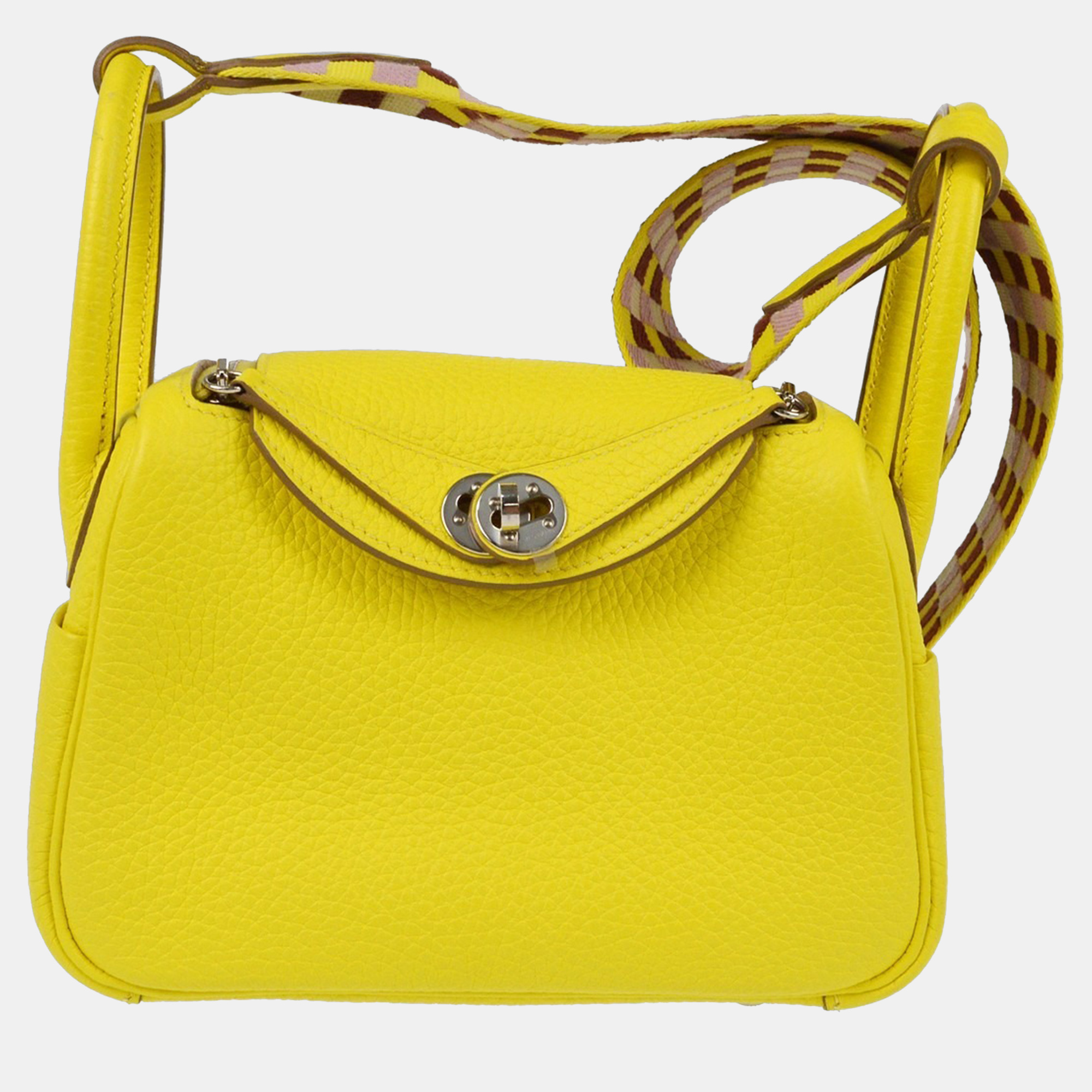 Pre-owned Hermes Lime Taurillon Clemence Swift Lindy Mini 20 Shoulder Bag In Yellow