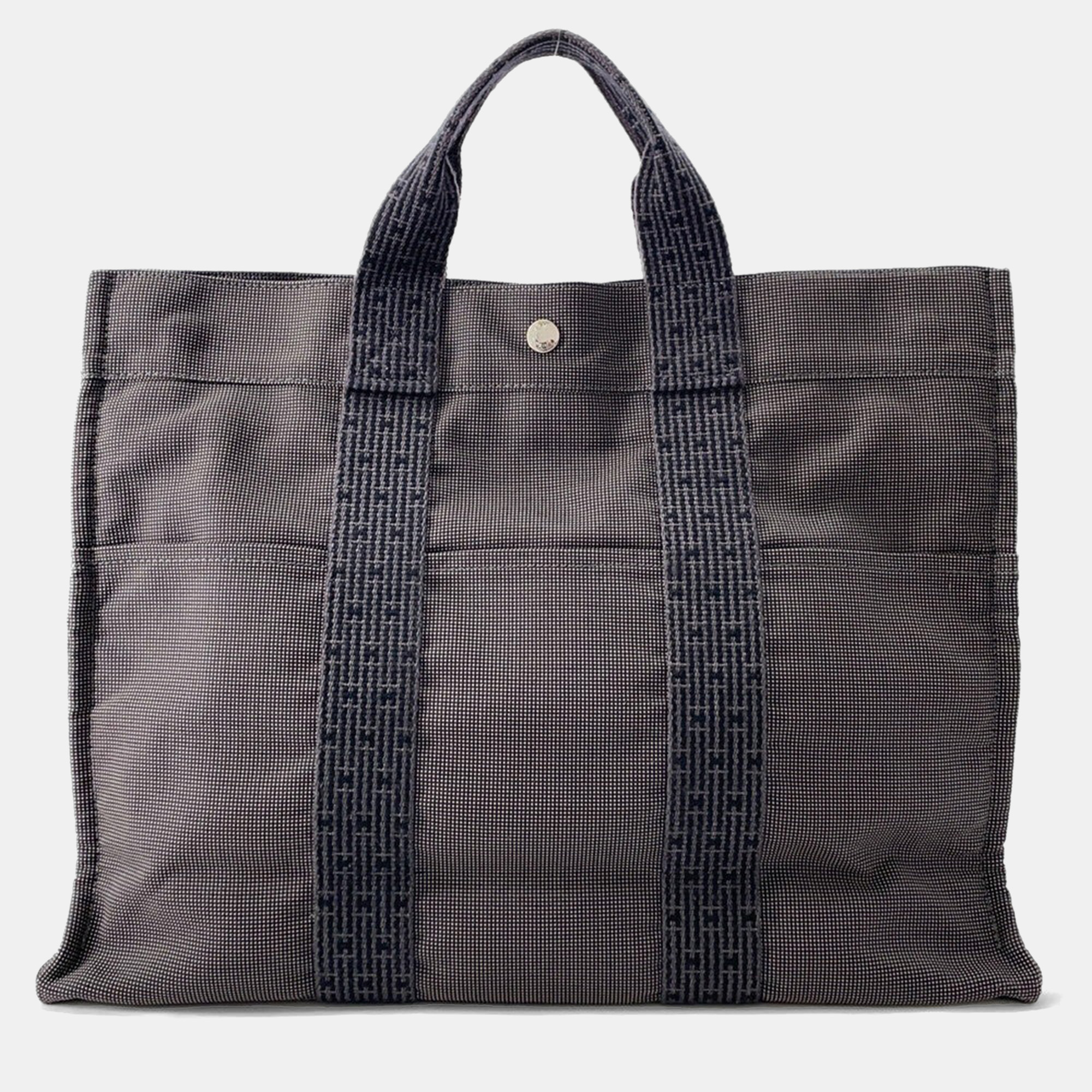 Pre-owned Hermes Her Line Tote Gray Nylon Canvas Size Mm