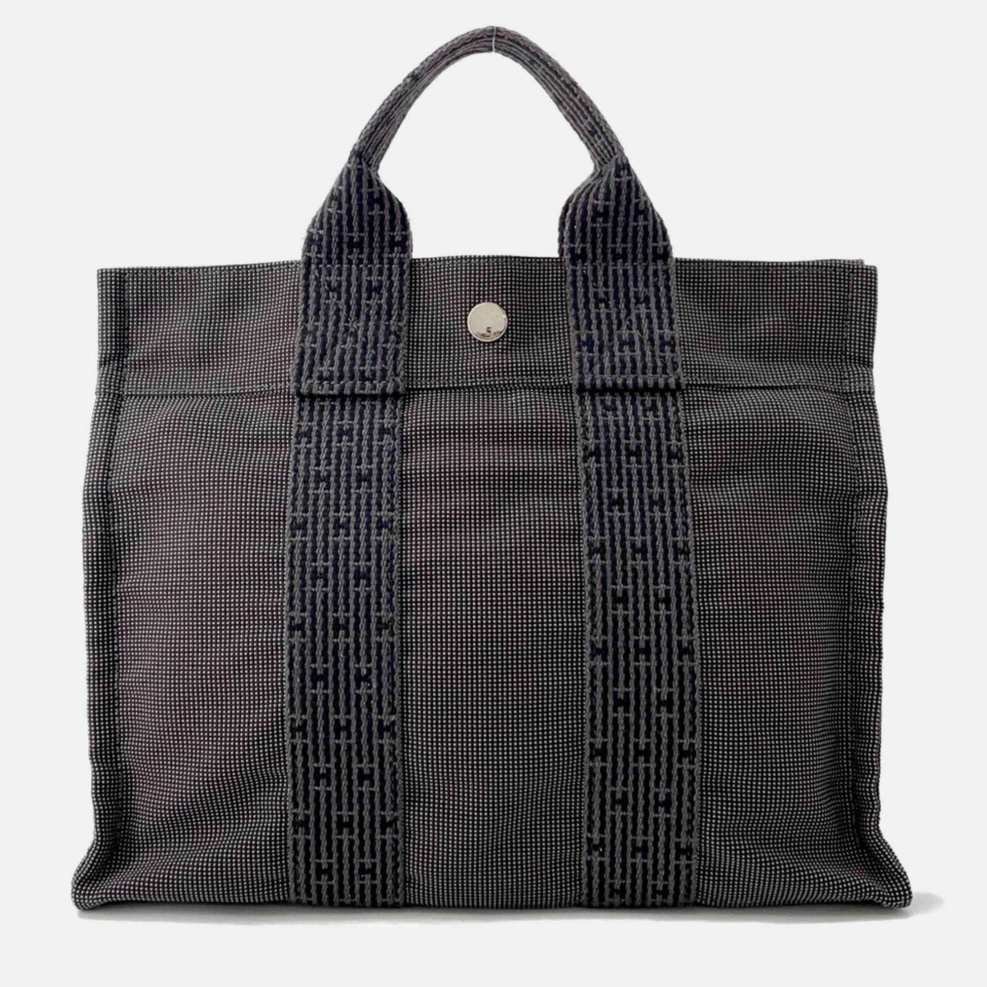 Pre-owned Hermes Her Line Tote Gray Nylon Canvas Size Pm