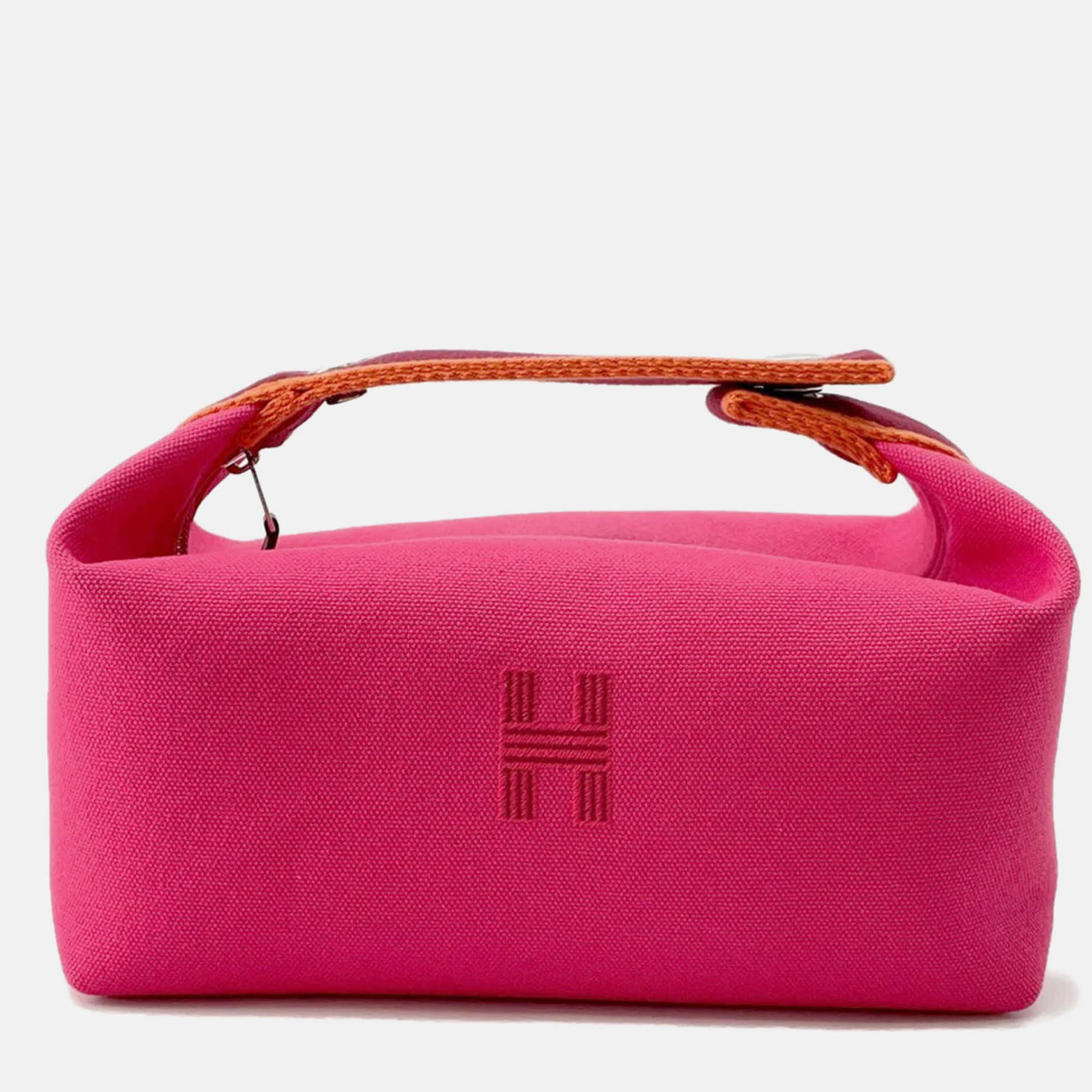 

Hermes Brid A Black Hibiscus Canvas PM Bag, Pink