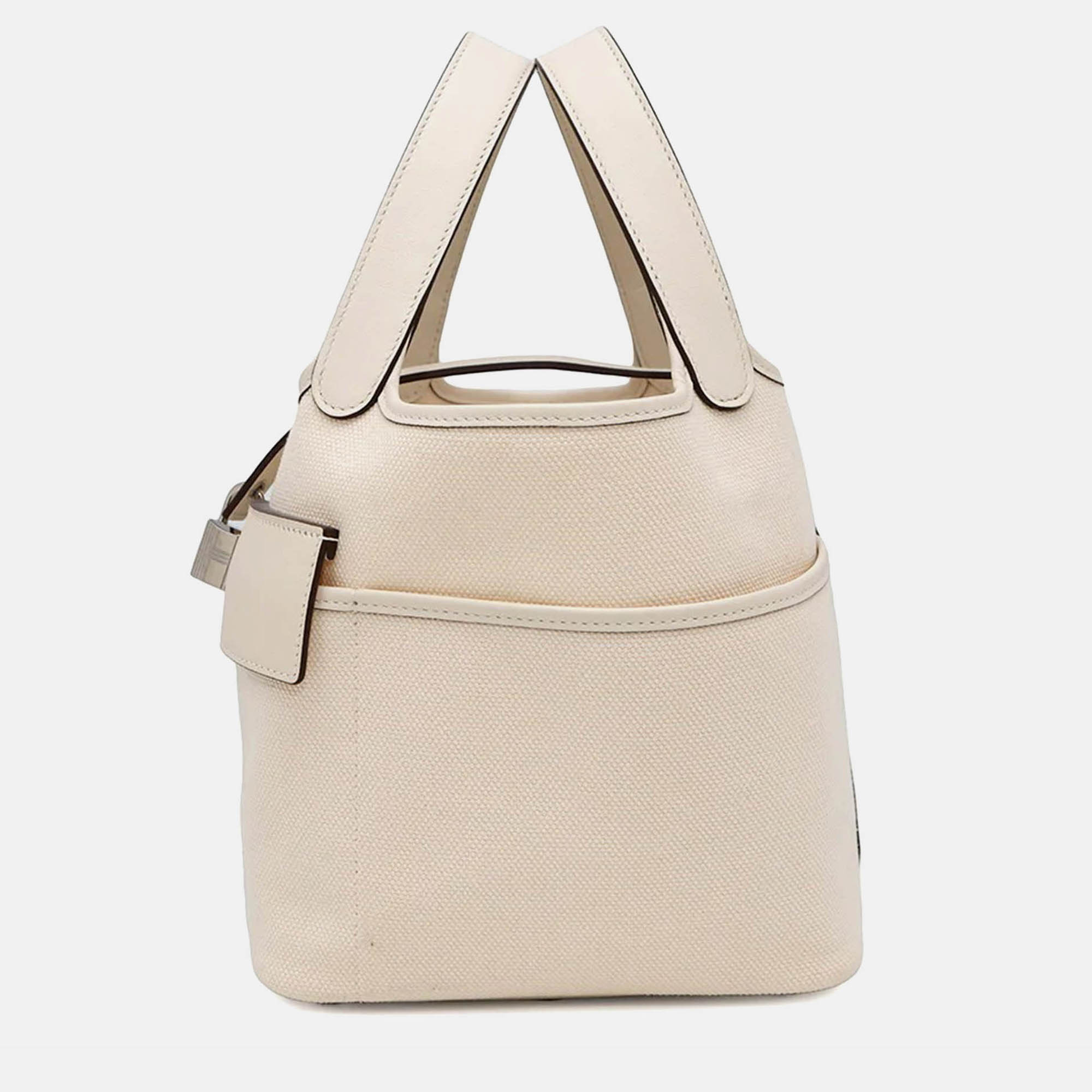 Pre-owned Hermes Picotin Lock Pm Cargo Nata Towar Goeran Swift Leather Bag In White