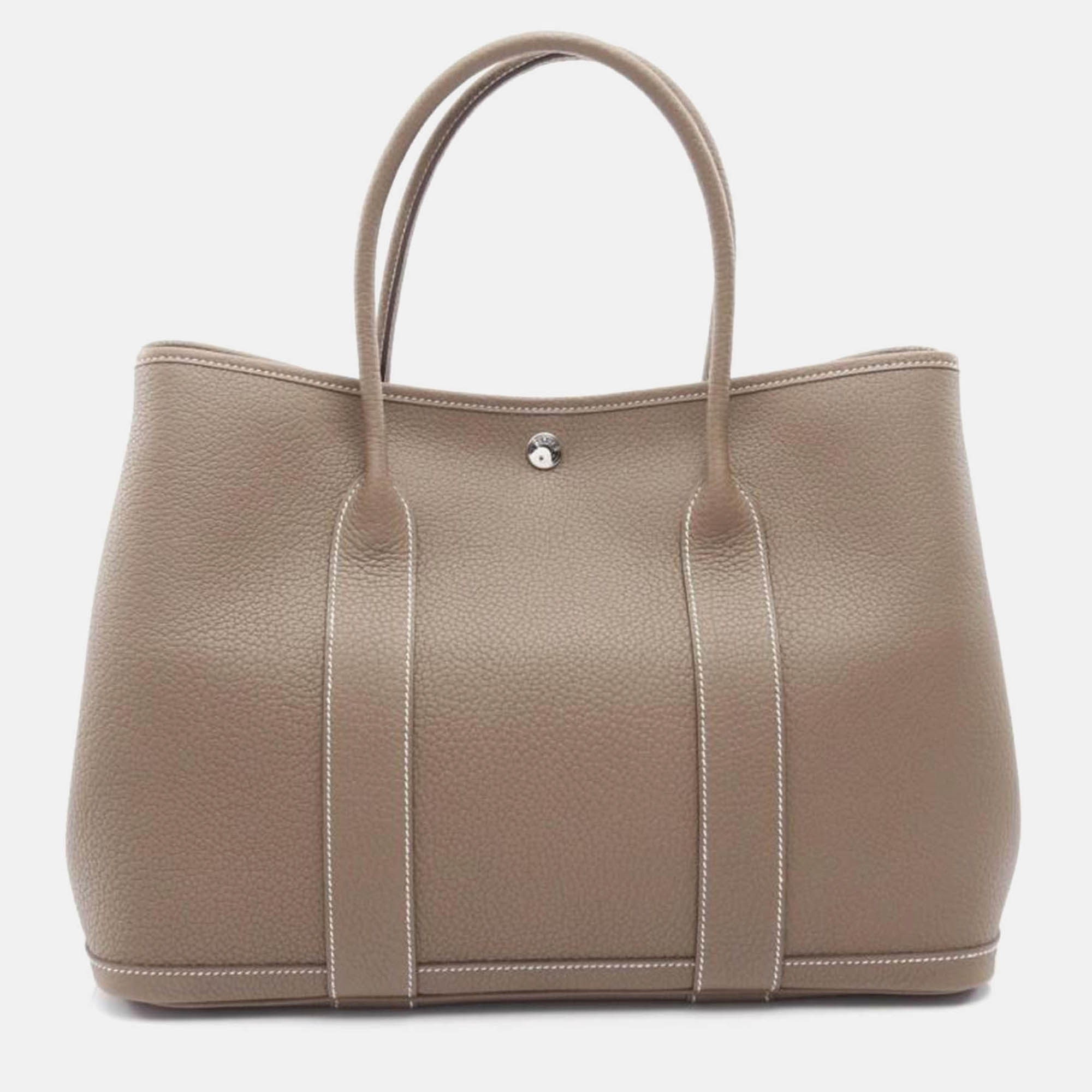 

Hermes Garden Party Pm Etoupe Grey Leather Handbag