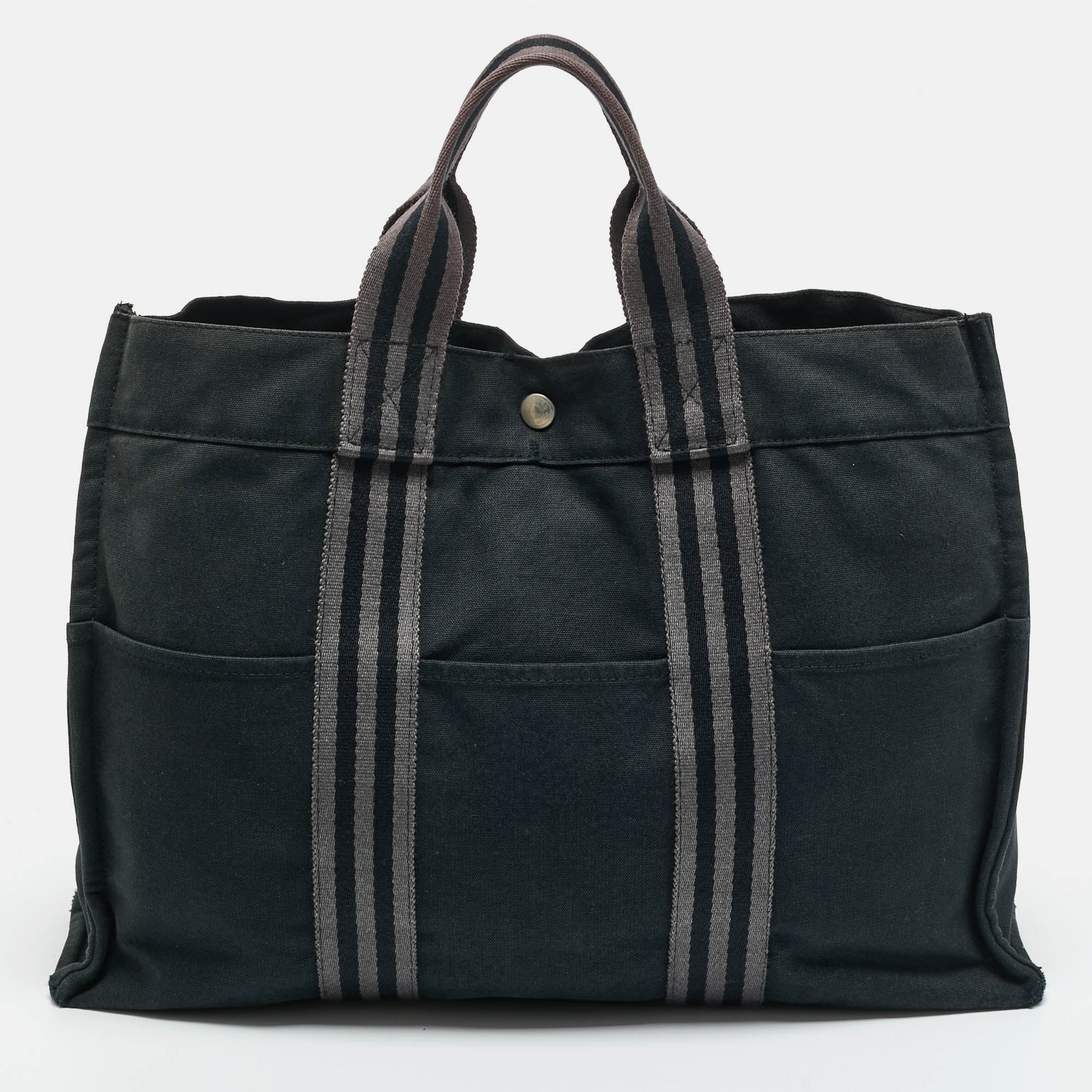 Pre-owned Hermes Black Canvas Herline Mm Tote