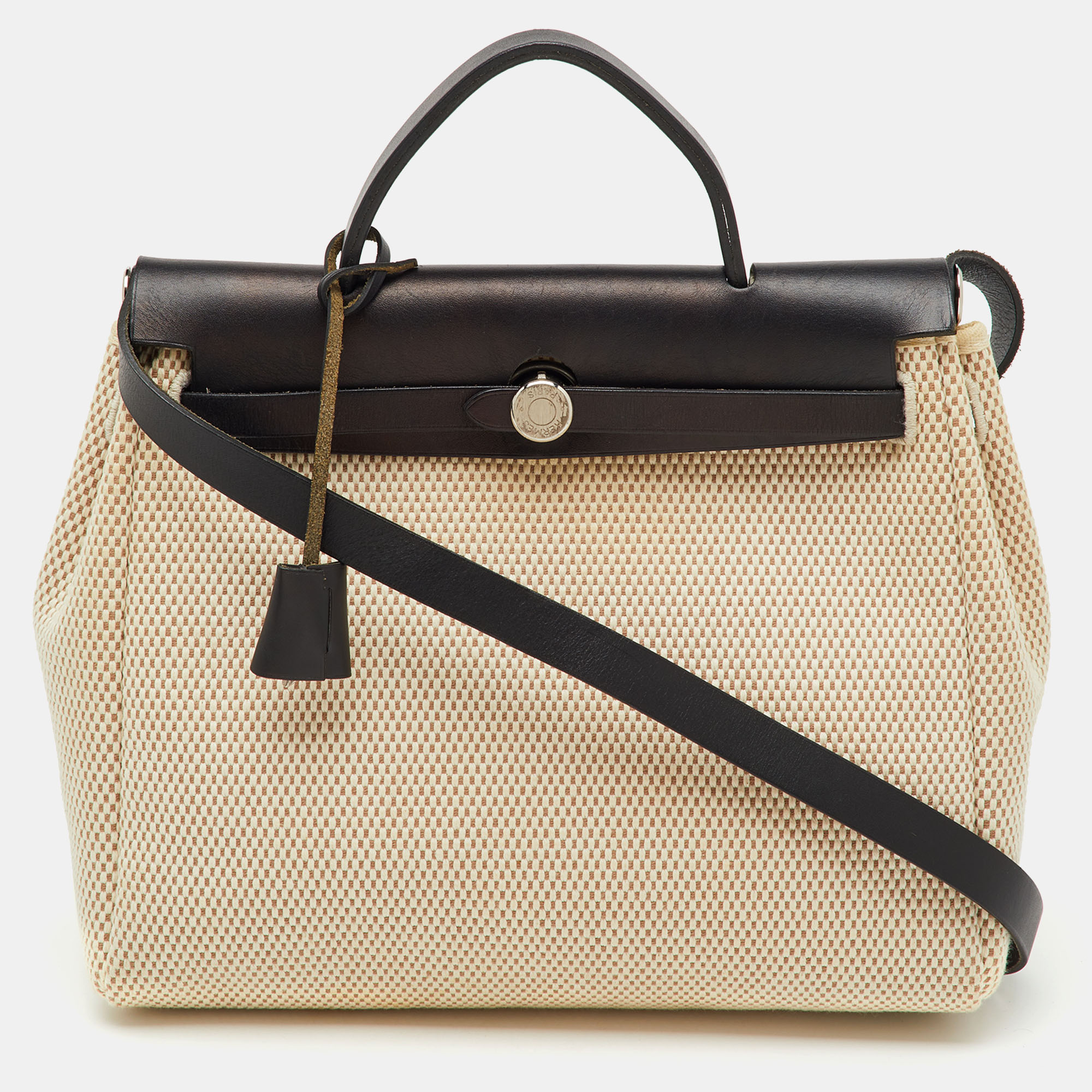 

Hermes Black/Beige Toile and Vache Hunter Herbag Zip 31 Bag