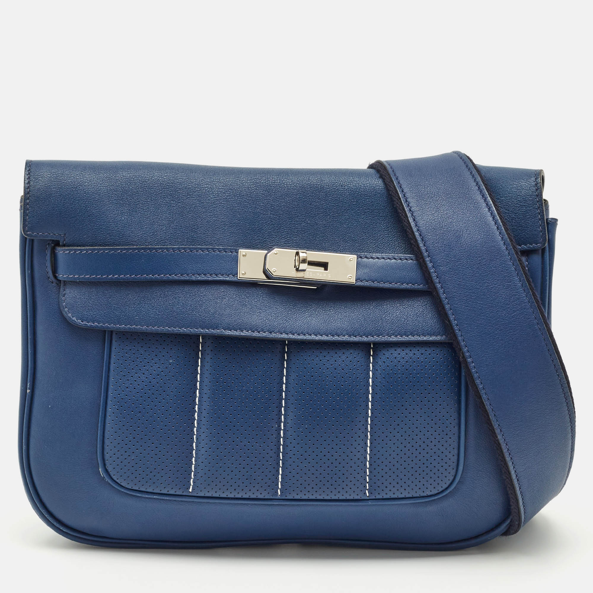 

Hermes Bleu Saphir Swift Leather Palladium Finish Berline 28 Bag, Blue