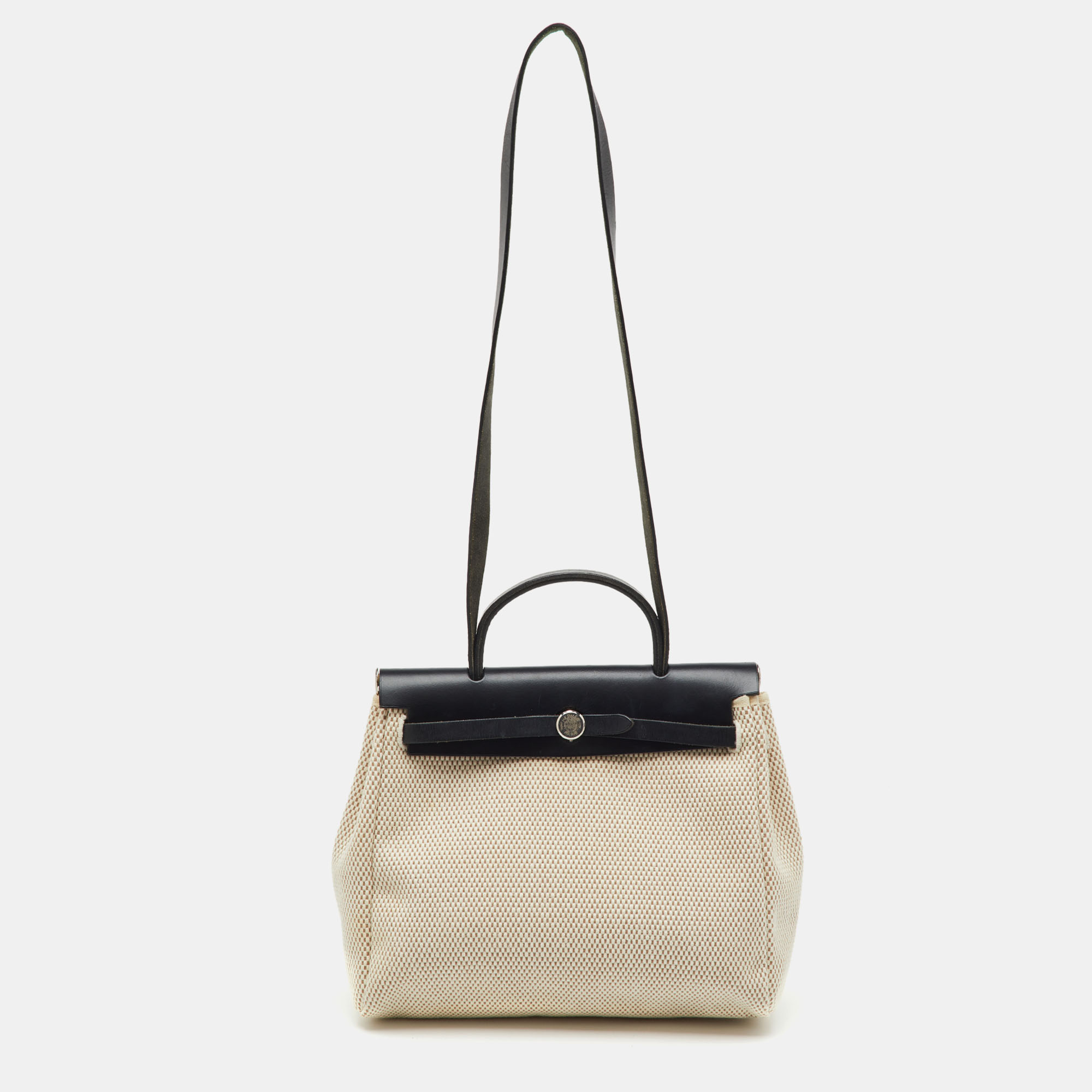 

Hermès Black/Beige Toile Quadrille and Vache Hunter Herbag Zip 31 Bag