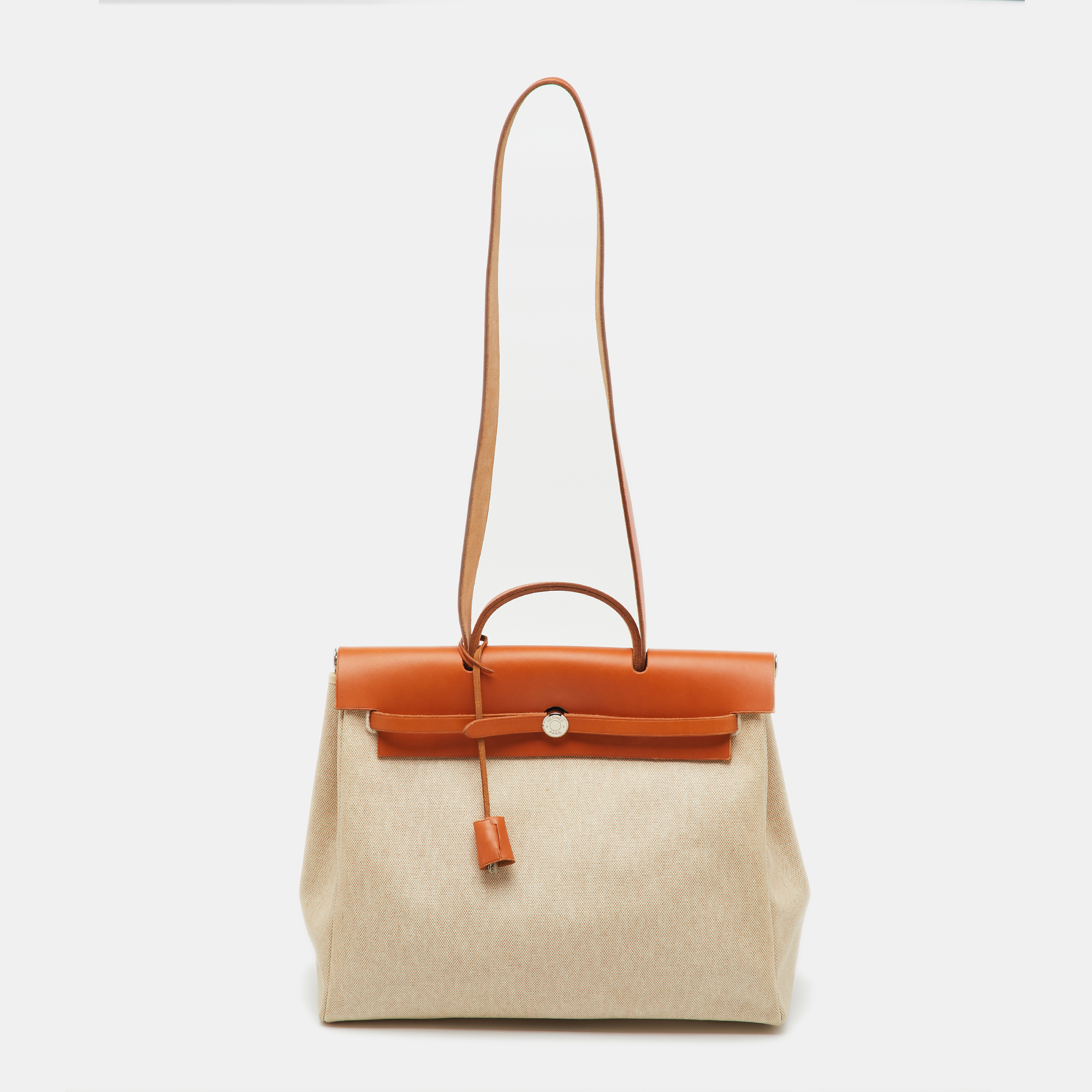 

Hermes Ecru/Natural Toile and Vache Hunter 2-in-1 Herbag 39 Bag, Beige