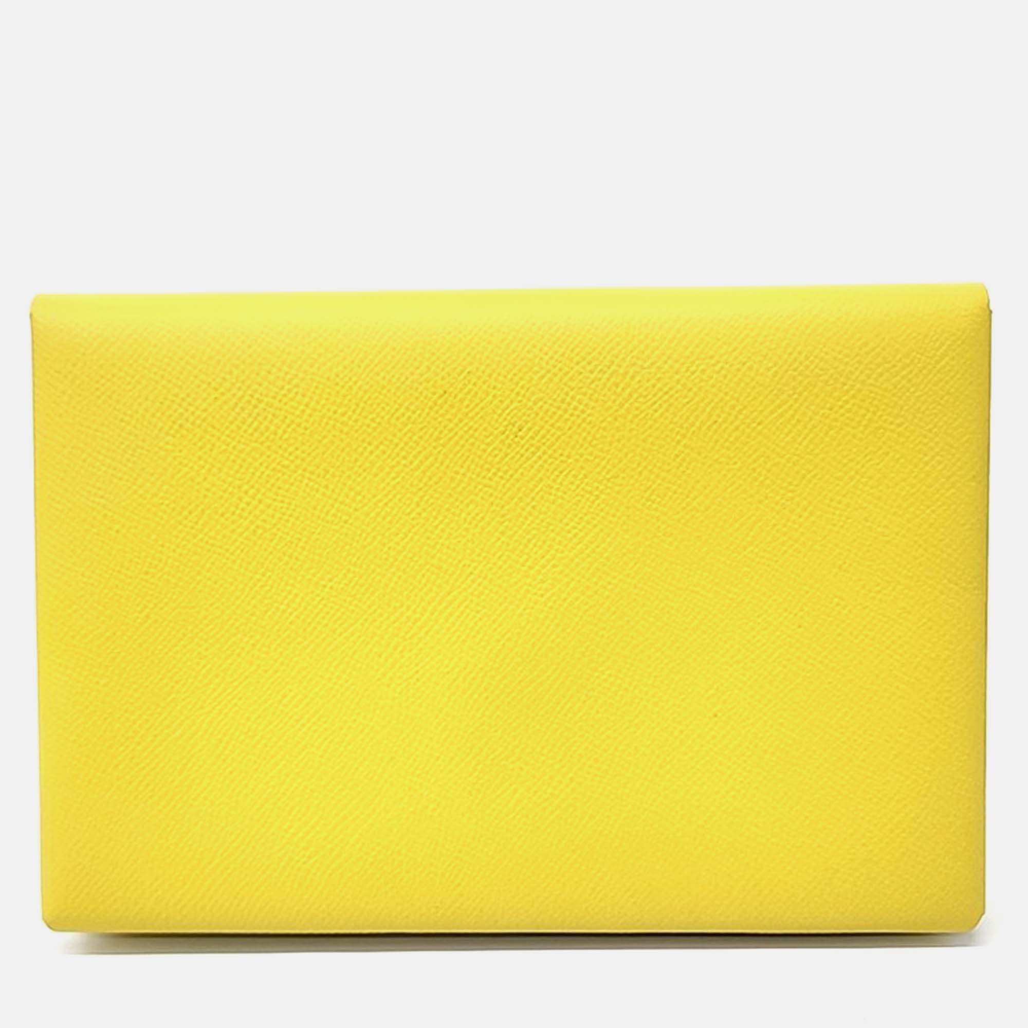 

Hermes Yellow Leather Calvi Clutch