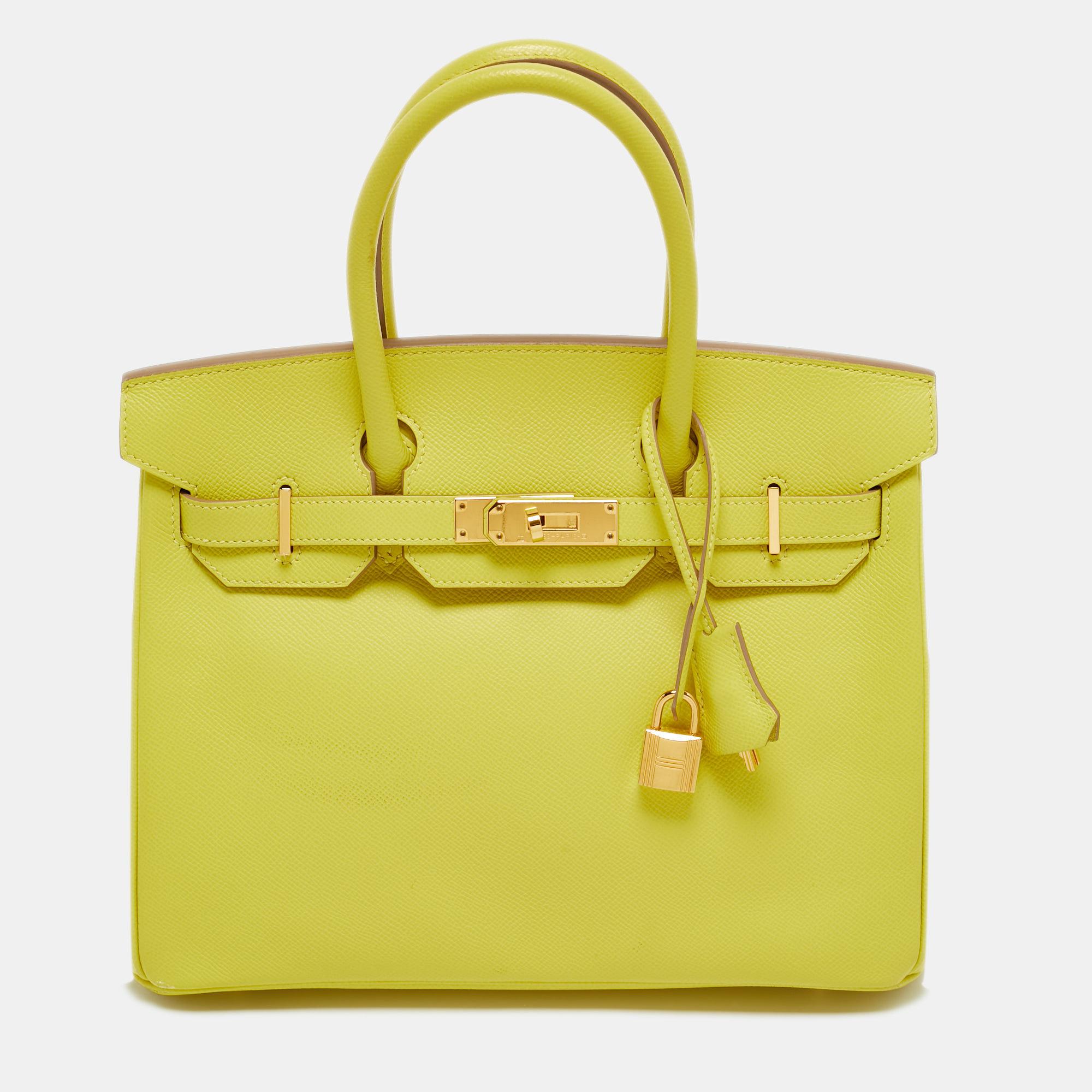 

Hermes Lime Epsom Leather Gold Finish Birkin 30 Bag, Yellow