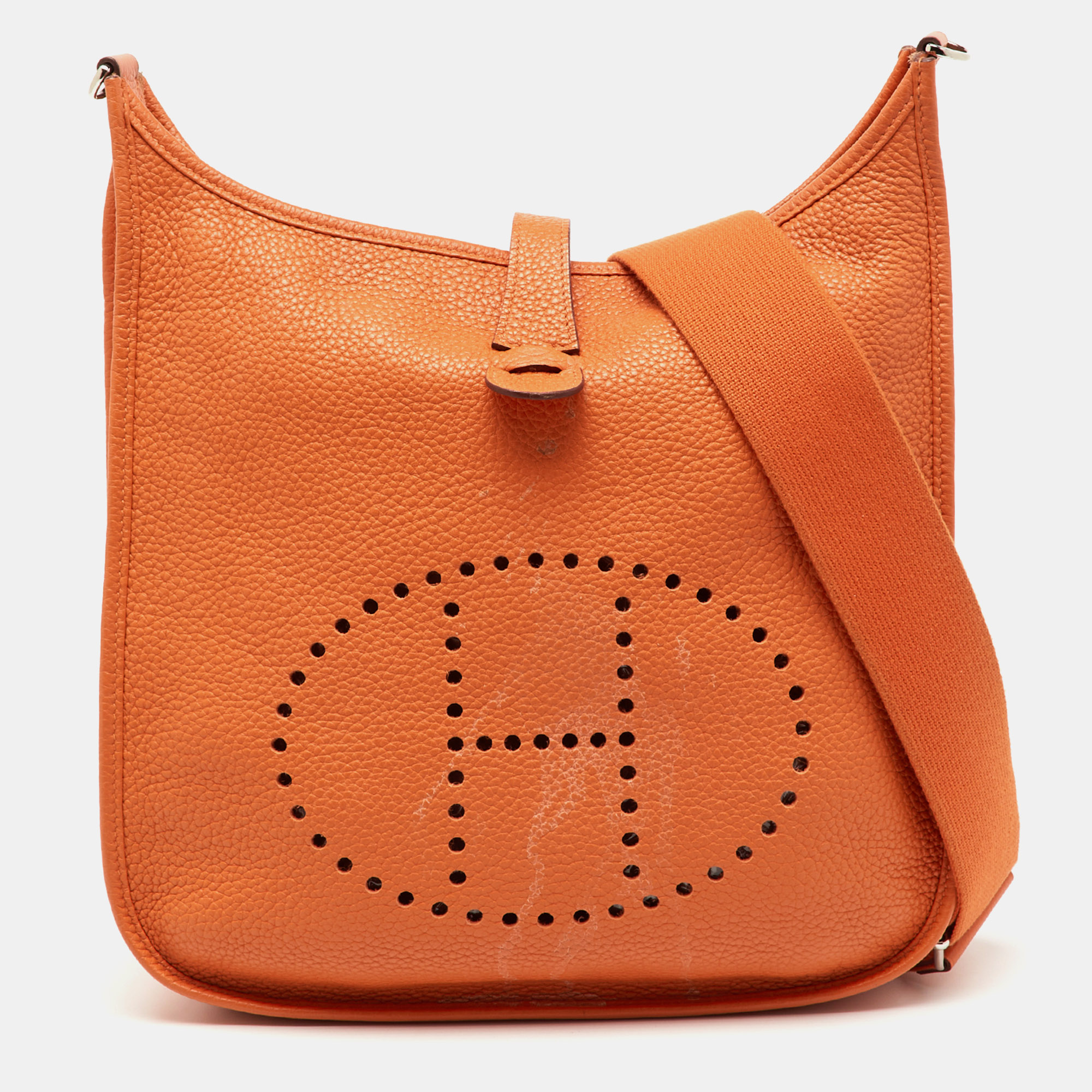 

Hermes Potiron Taurillon Clemence Leather Evelyne III GM Bag, Orange
