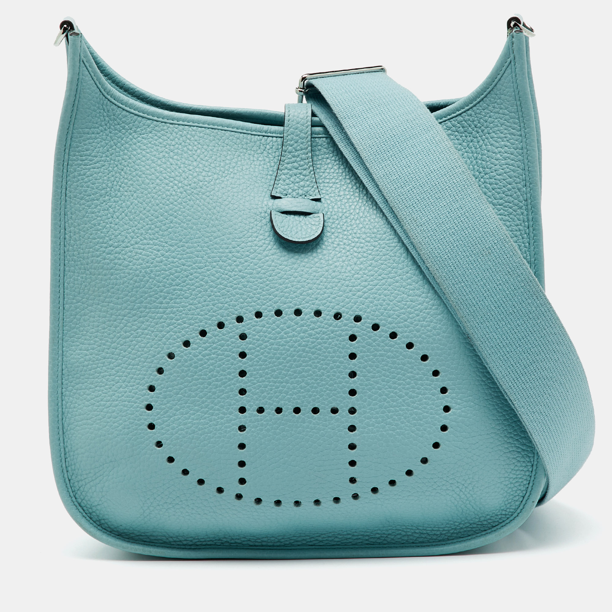 

Hermès Bleu Atoll Taurillon Clemence Leather Evelyne III PM Bag, Blue