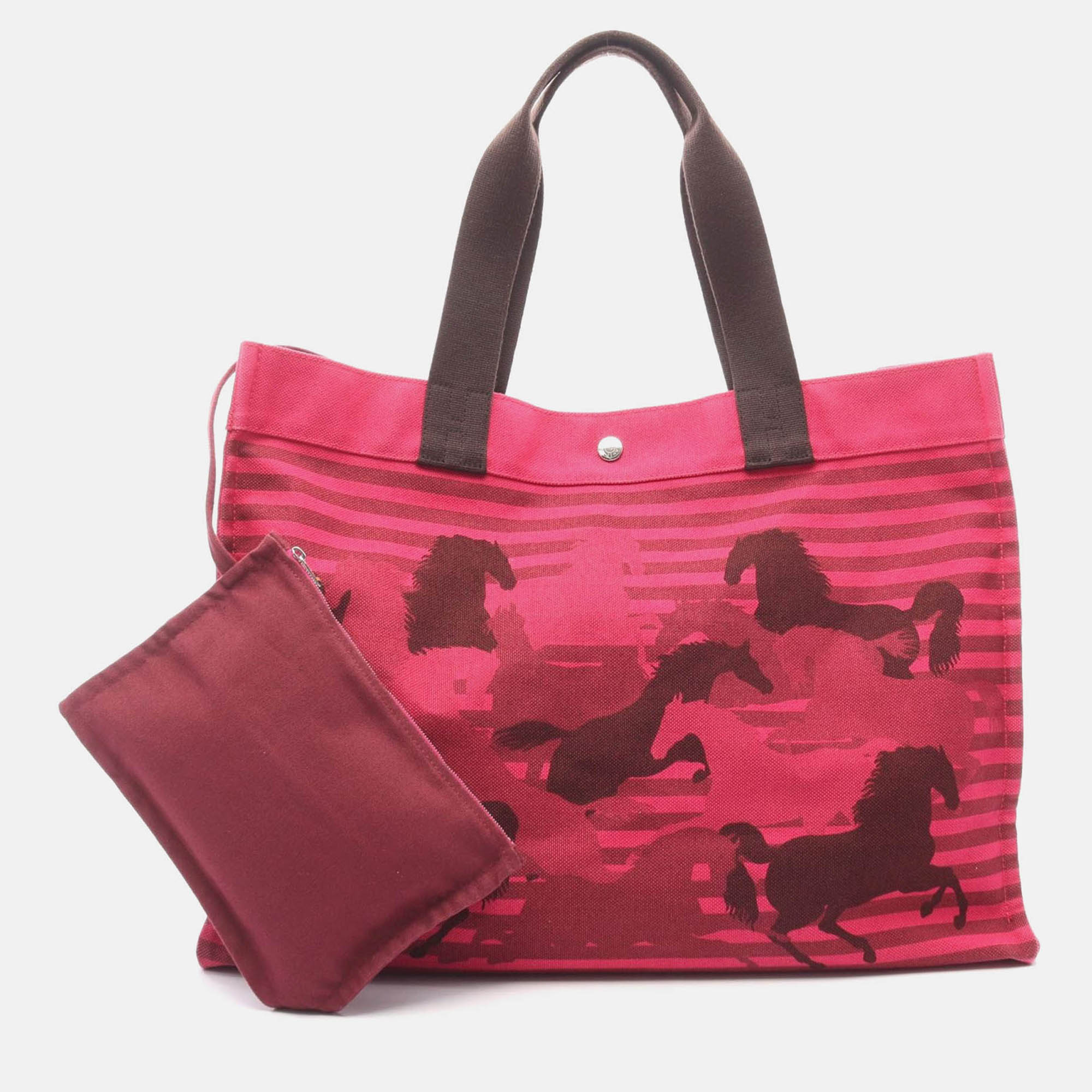 

Hermes Chevroin Camouflage Pink Bordeaux Brown Canvas Tote