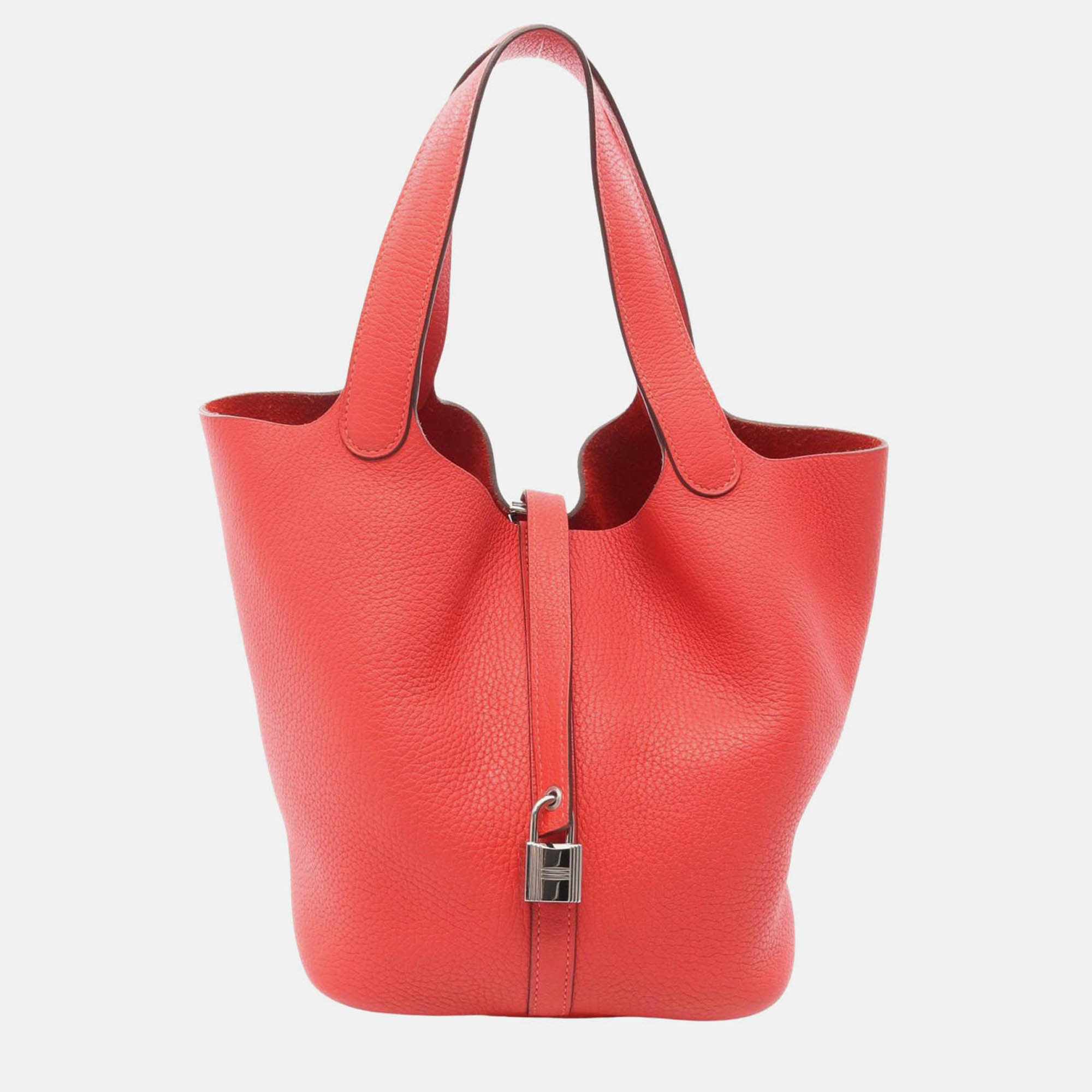 

Hermes Picotin Lock Rouge Pivoine T Clemence Leather Tote MM, Red
