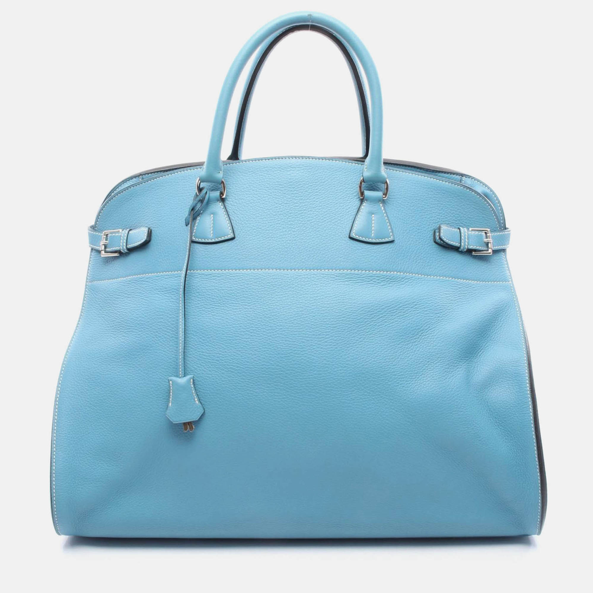 

Hermes Frontier Clemence Leather Blue Jean B Handbag