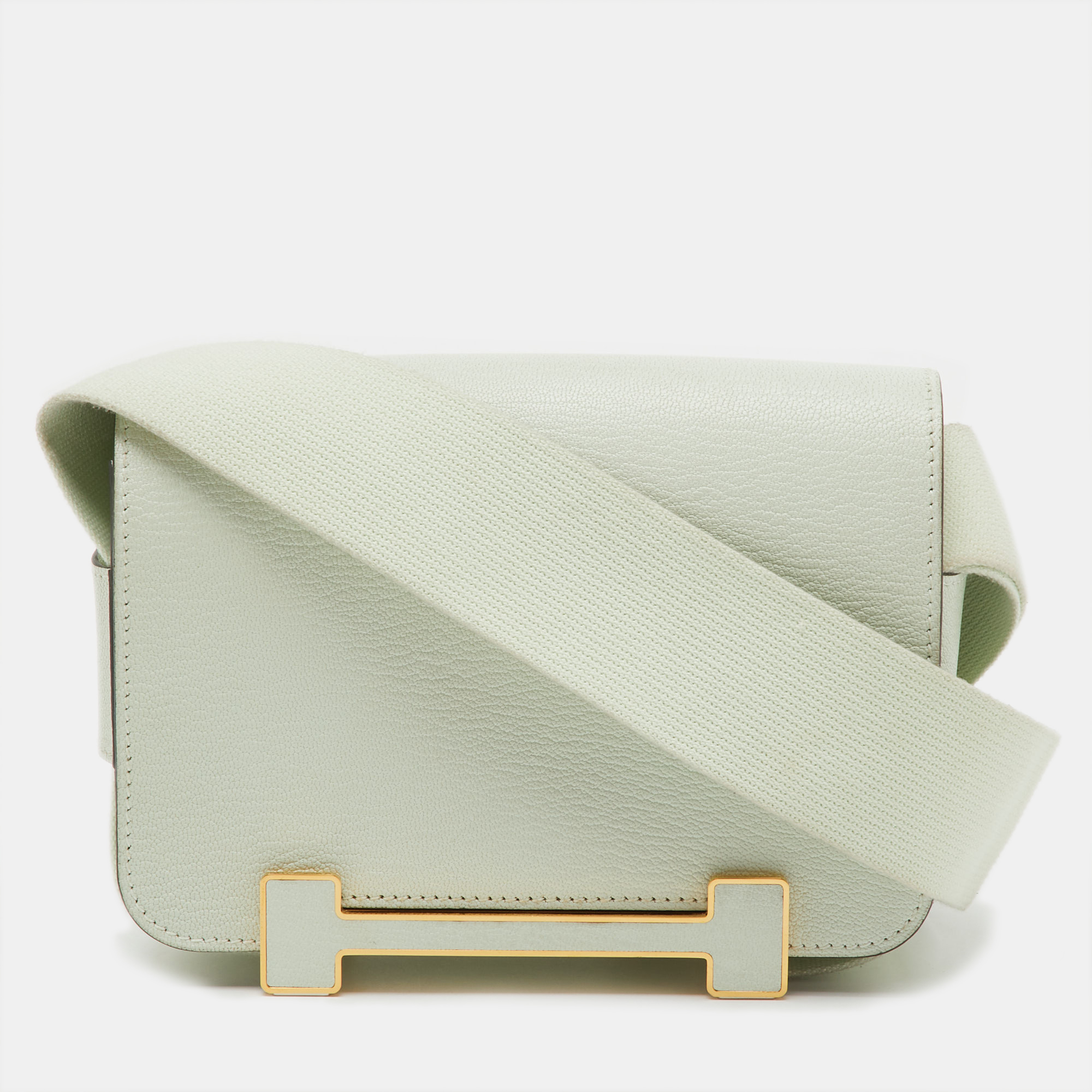 

Hermes Vert Fizz Chevre Mysore Leather Gold Finish Geta Bag, Green