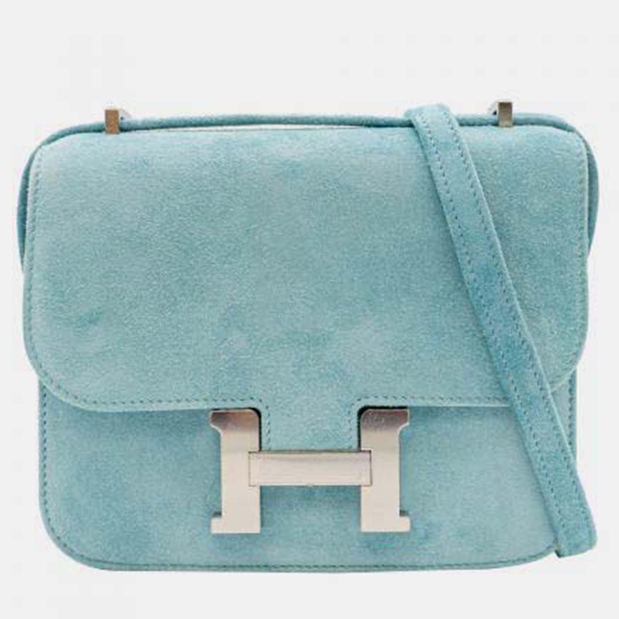 

Hermes Doblis Constance 18 Bleu Atoll Suede Shoulder Bag PHW, Blue