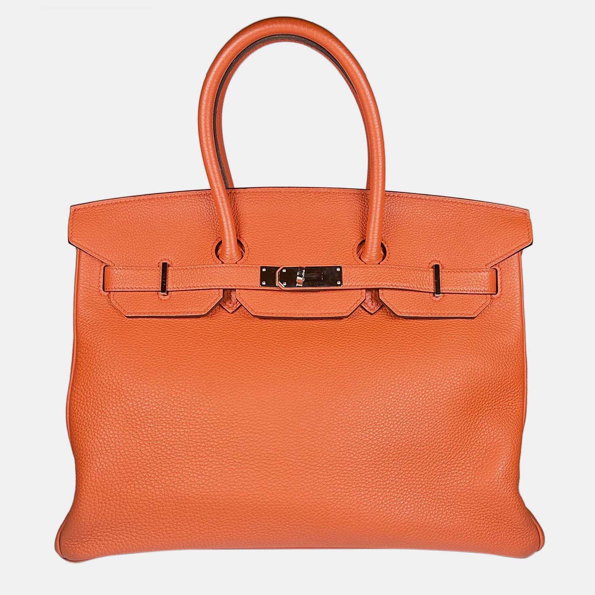 Pre-owned Hermes Birkin 35 Terre Battue Togo Tote Phw In Orange