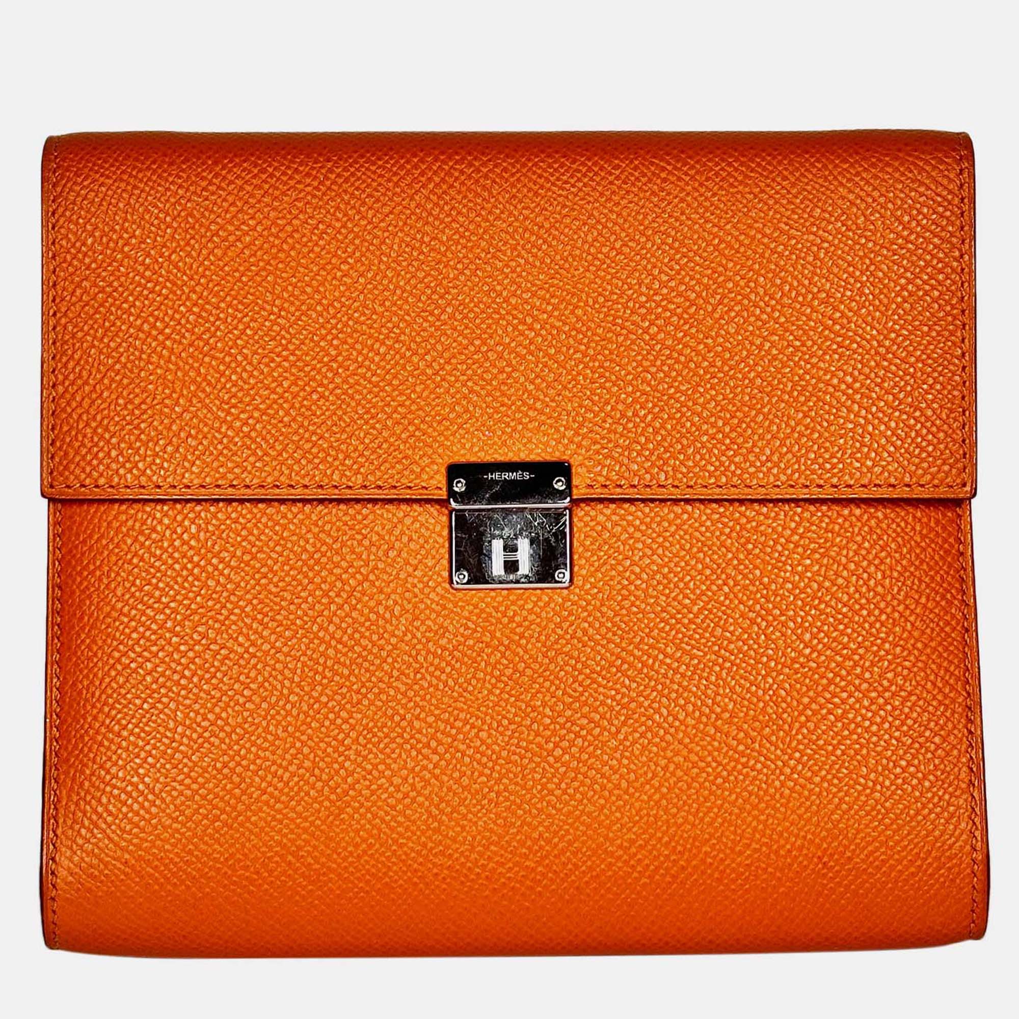 

Hermes Portefeuille-Sac Clic 16 Orange Epsom Leather Handbag PHW