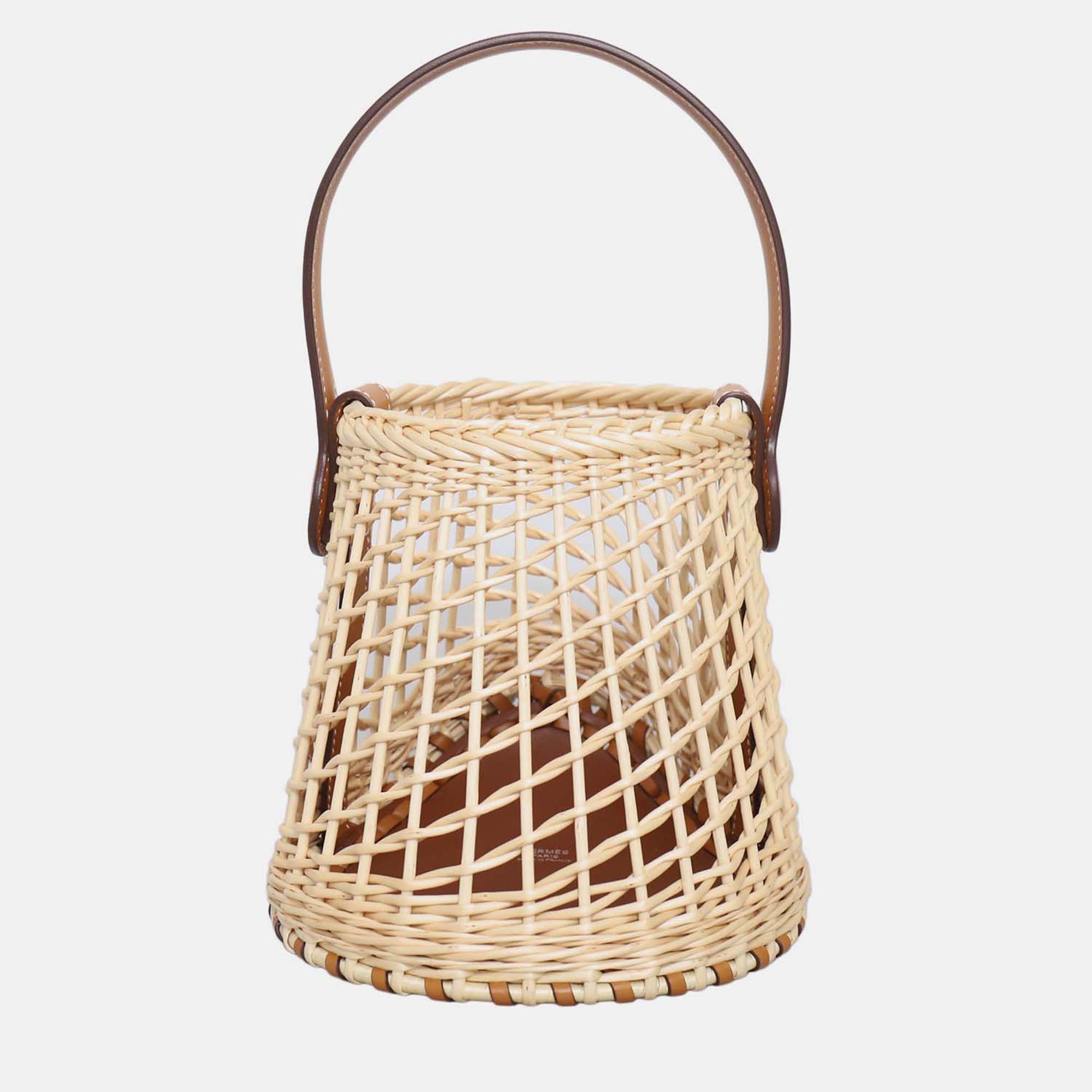 Pre-owned Hermes Butler Wicker Sabot Picnic Bag In Brown