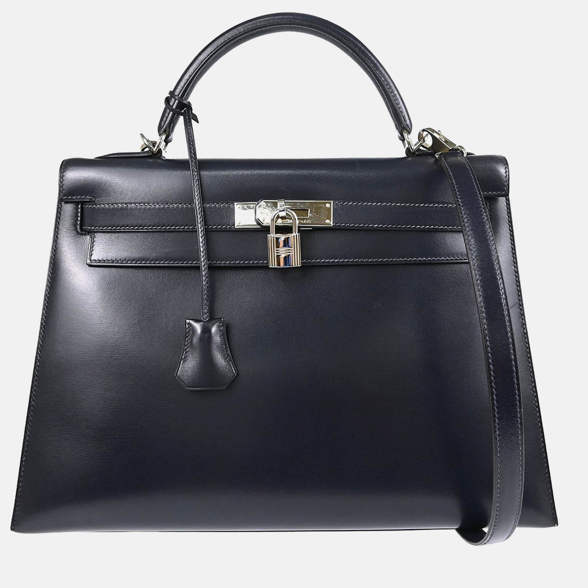

Hermes Kelly 32 Sellier Blue Indigo Box Calf Handbag