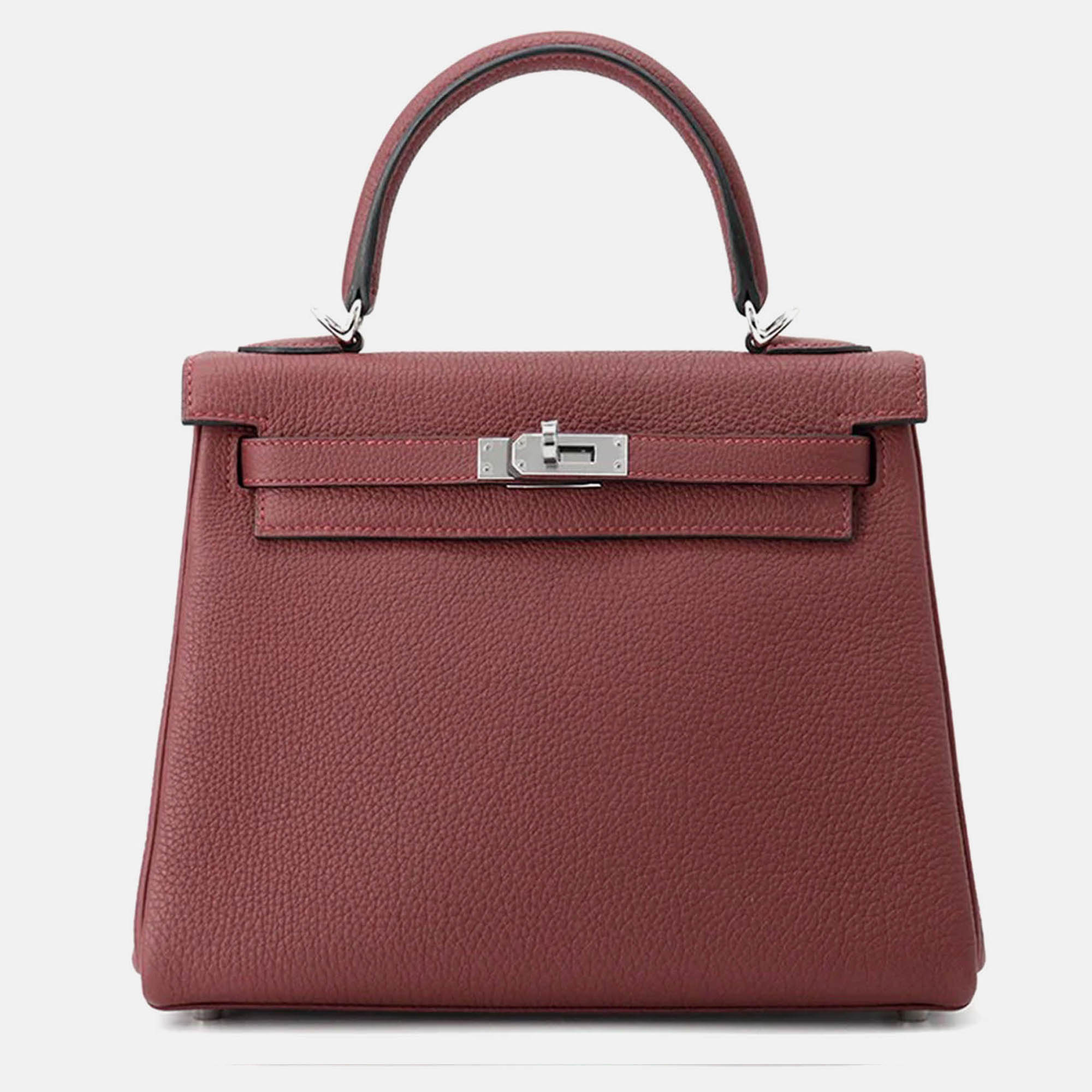 

Hermes Kelly 25 Retourne Rouge H Togo Leather Top Handle Bag, Burgundy