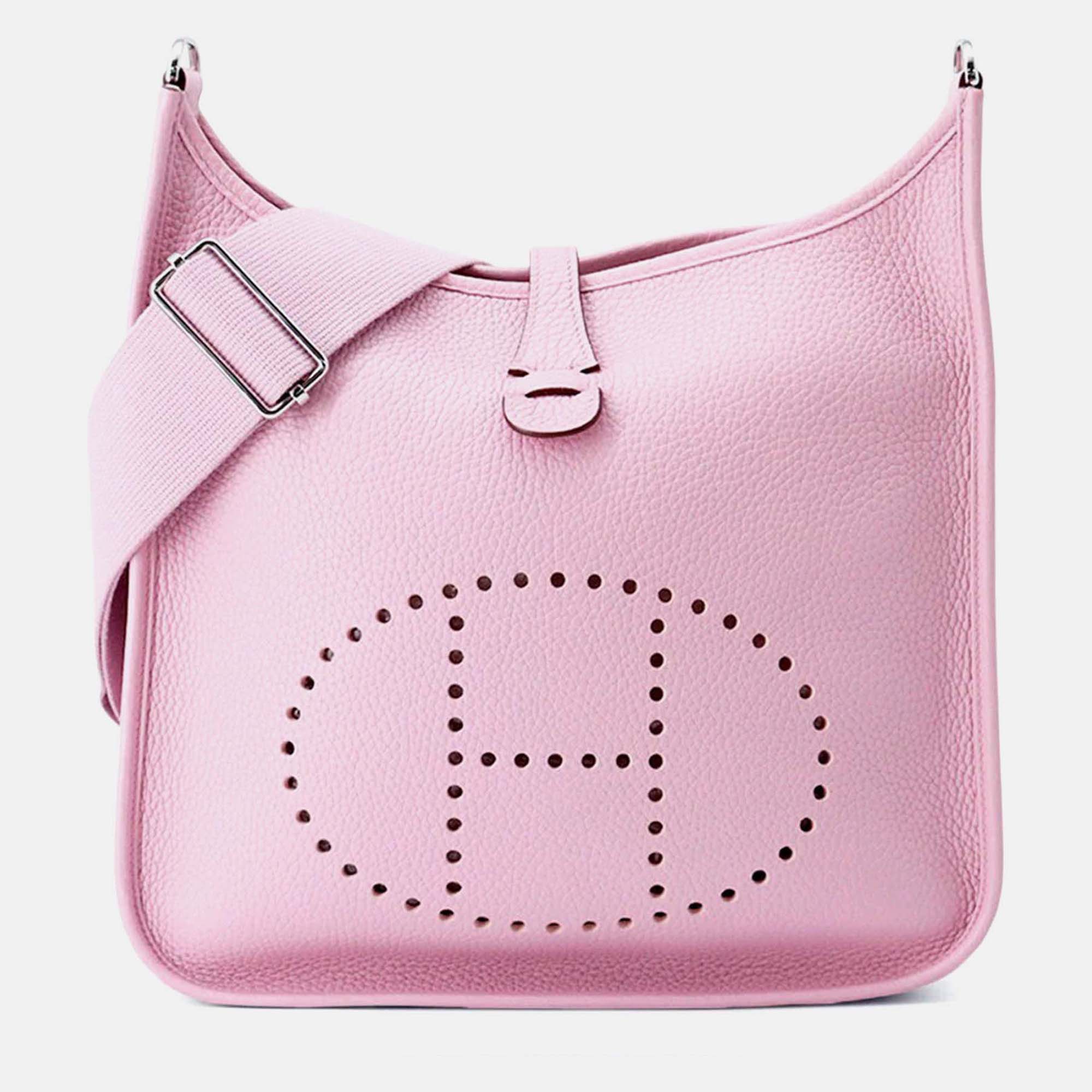 

Hermes Evelyne III PM 29 Mauve Sylvestre Taurillon Clemence Leather Shoulder Bag, Purple